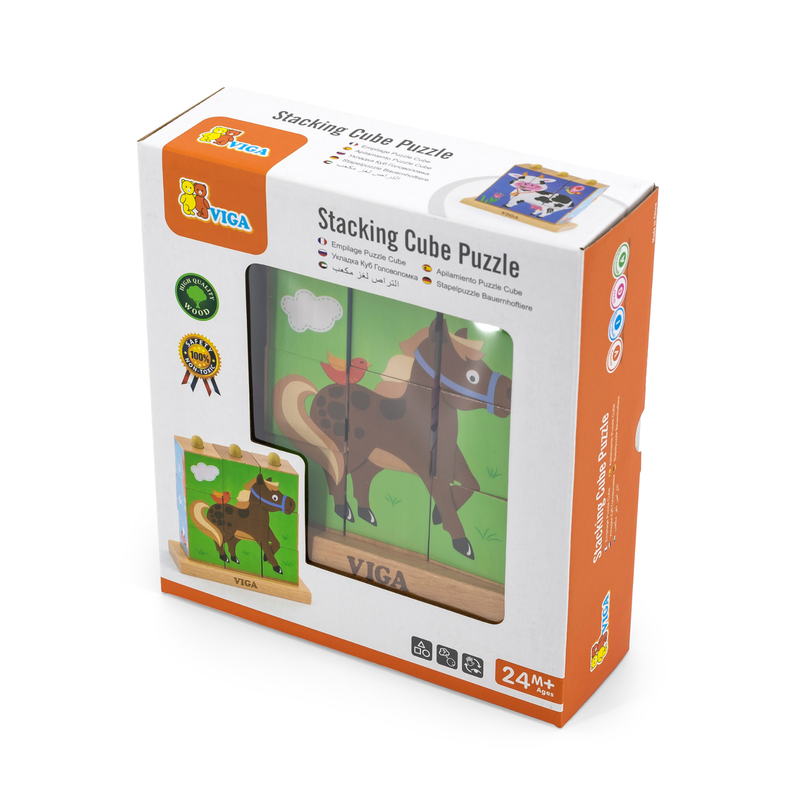 Viga Farm Animals, 9 Piece Cube Puzzle, Montessori Wooden Toy, Develops Sensory, Cognitive & Fine Motor Skills, Non-Toxic & Eco-friendly Kids Educational Toy, Suitable for Boys and Girls Aged 2Y+