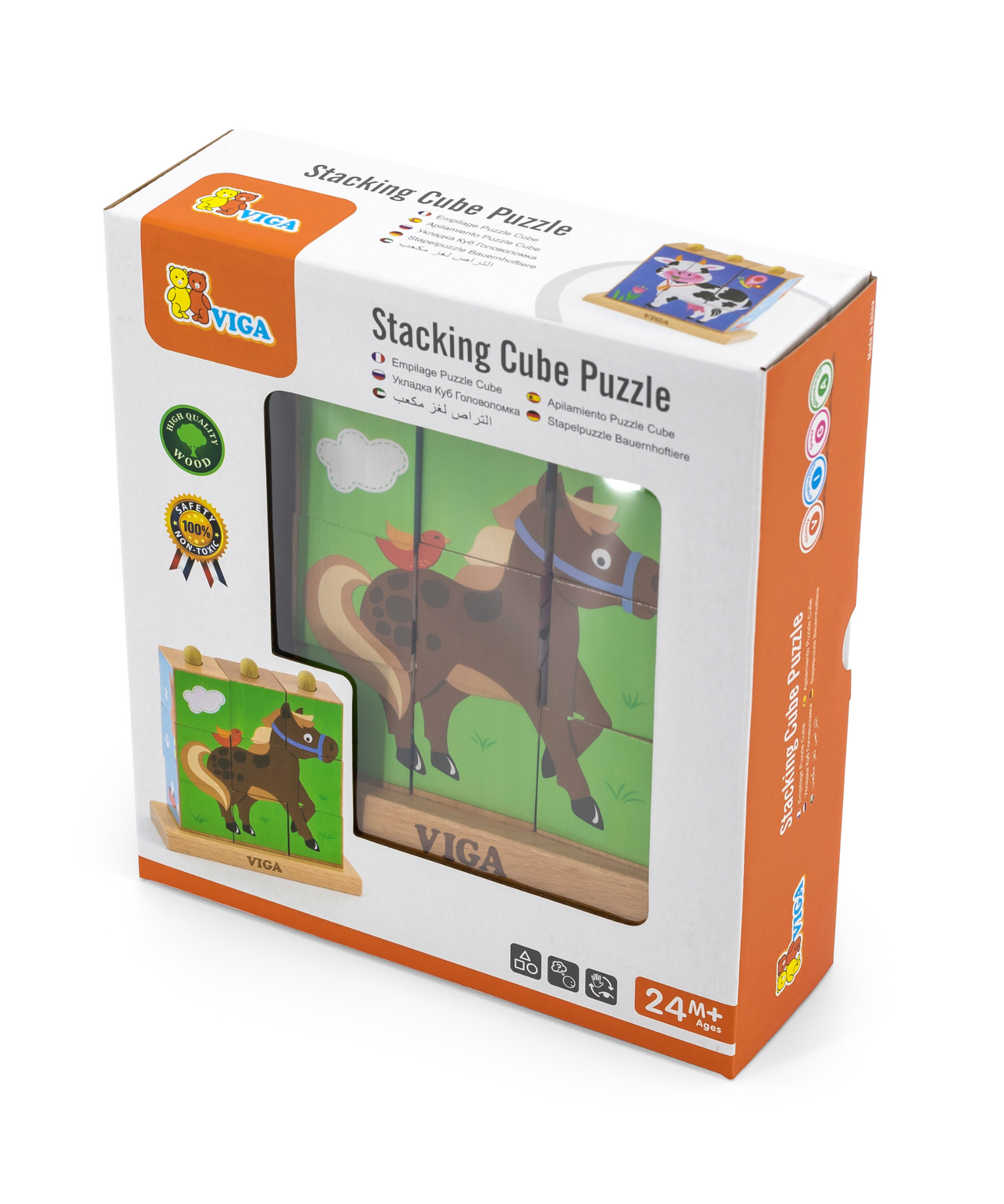 Viga Farm Animals, 9 Piece Cube Puzzle, Montessori Wooden Toy, Develops Sensory, Cognitive & Fine Motor Skills, Non-Toxic & Eco-friendly Kids Educational Toy, Suitable for Boys and Girls Aged 2Y+