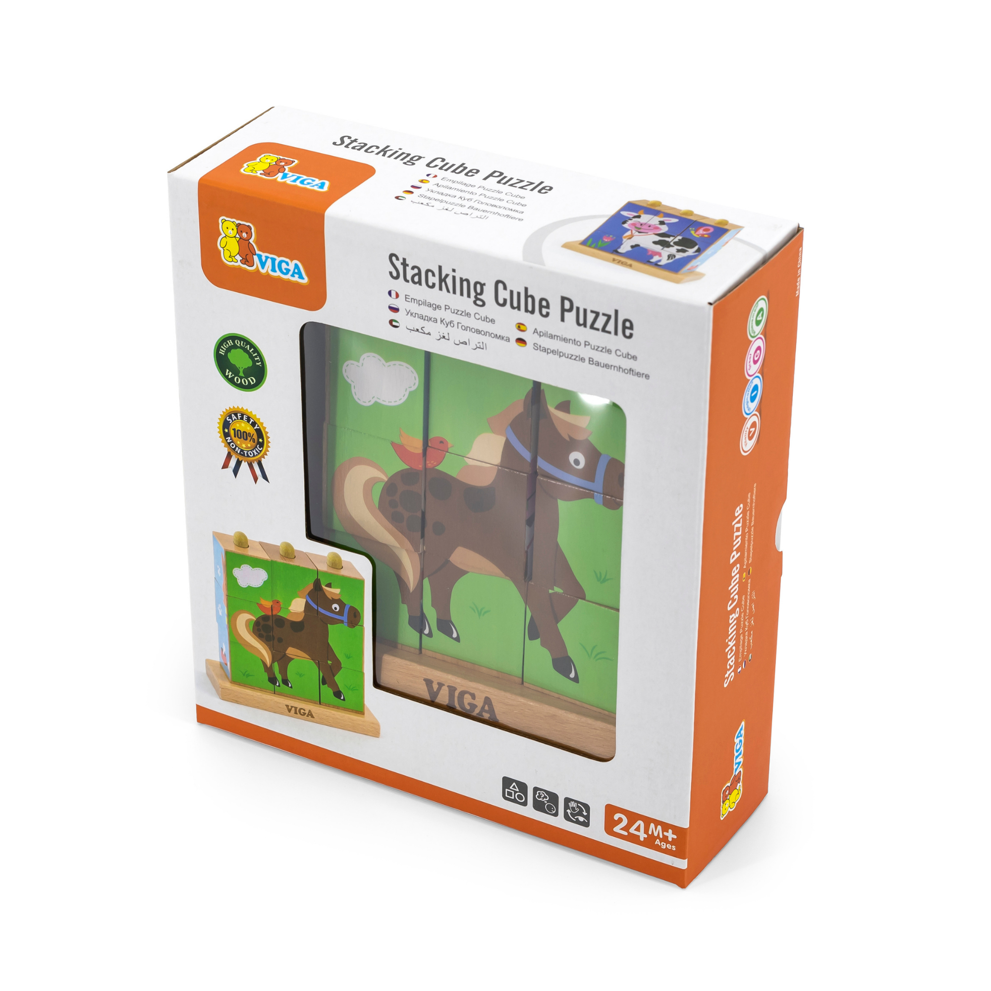 Viga Farm Animals, 9 Piece Cube Puzzle, Montessori Wooden Toy, Develops Sensory, Cognitive & Fine Motor Skills, Non-Toxic & Eco-friendly Kids Educational Toy, Suitable for Boys and Girls Aged 2Y+