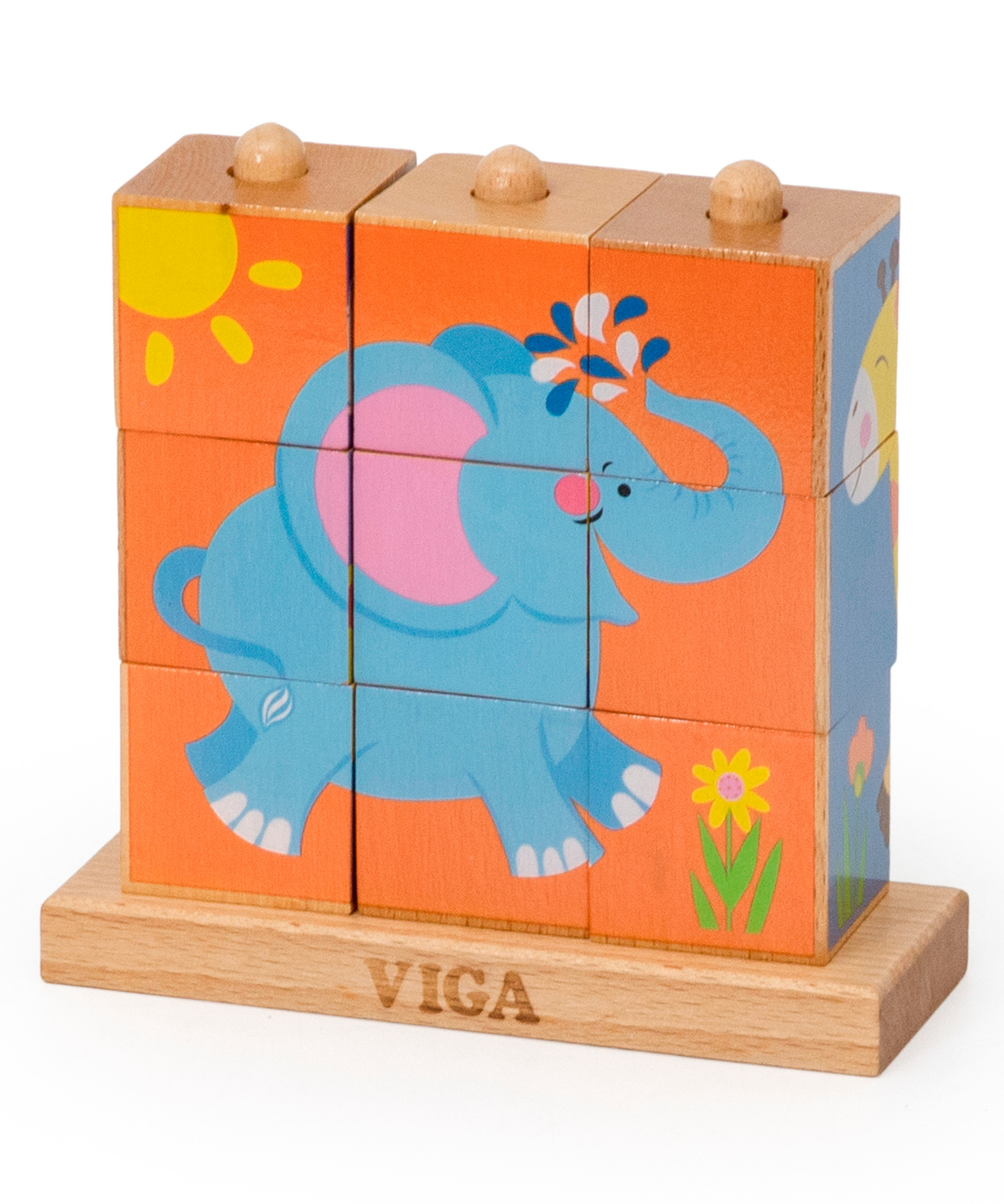 Viga Wild Animals, 6 Sided 3x3 Cube Puzzle, Montessori Wooden Toy, Develops Sensory, Cognitive & Fine Motor Skills, Non-Toxic & Eco-friendly Kids Educational Toy, Suitable for Boys and Girls Aged 2Y+