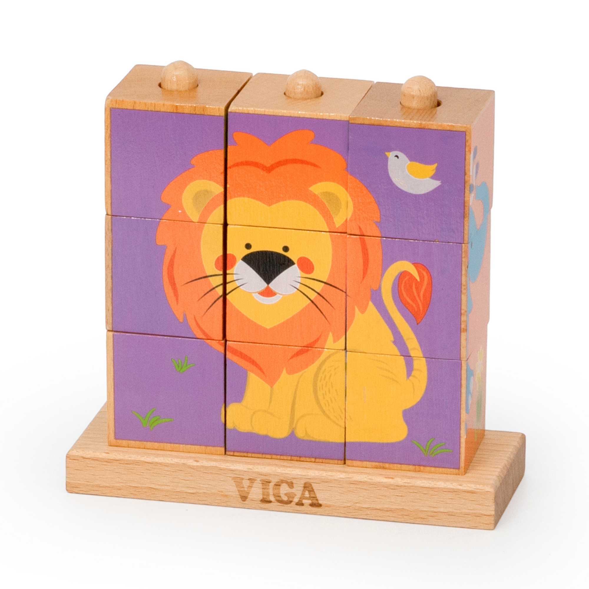 Viga Wild Animals, 6 Sided 3x3 Cube Puzzle, Montessori Wooden Toy, Develops Sensory, Cognitive & Fine Motor Skills, Non-Toxic & Eco-friendly Kids Educational Toy, Suitable for Boys and Girls Aged 2Y+