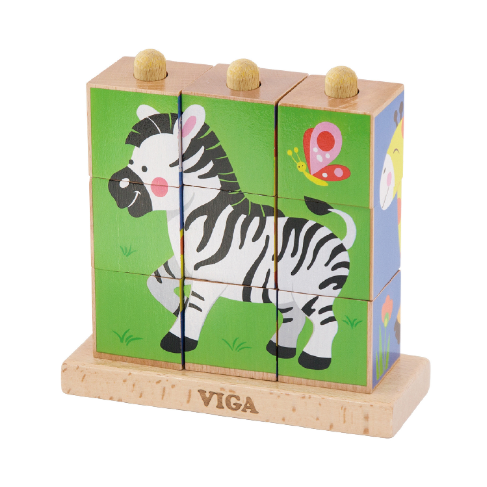 Viga Wild Animals, 6 Sided 3x3 Cube Puzzle, Montessori Wooden Toy, Develops Sensory, Cognitive & Fine Motor Skills, Non-Toxic & Eco-friendly Kids Educational Toy, Suitable for Boys and Girls Aged 2Y+