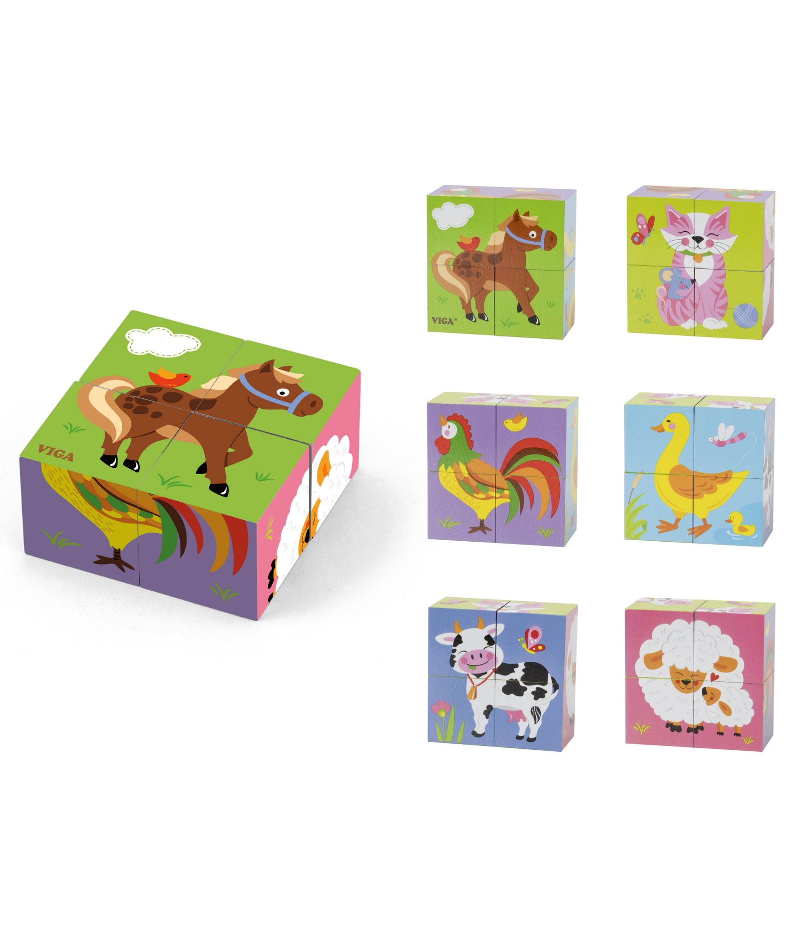 Viga Farm Animals, 6 Sided Cube Puzzle, Montessori Wooden Toy, Develops Sensory, Cognitive & Fine Motor Skills, Non-Toxic & Eco-friendly Kids Educational Toy, Suitable for Boys and Girls Aged 2Y+