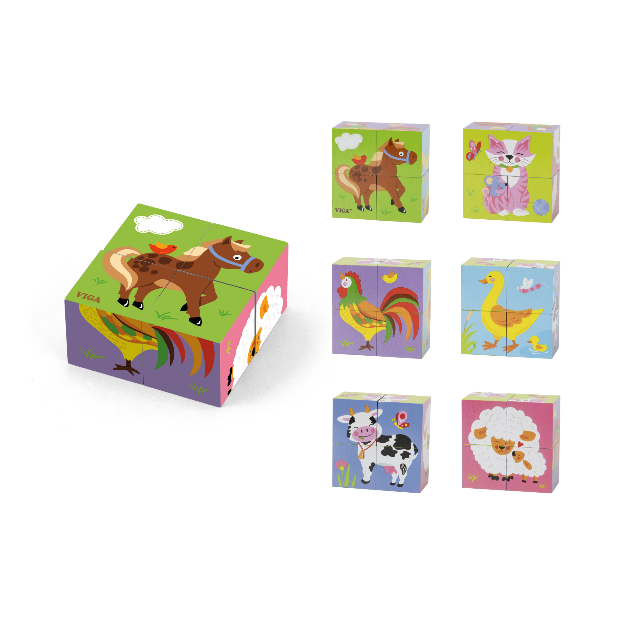 Viga Farm Animals, 6 Sided Cube Puzzle, Montessori Wooden Toy, Develops Sensory, Cognitive & Fine Motor Skills, Non-Toxic & Eco-friendly Kids Educational Toy, Suitable for Boys and Girls Aged 2Y+