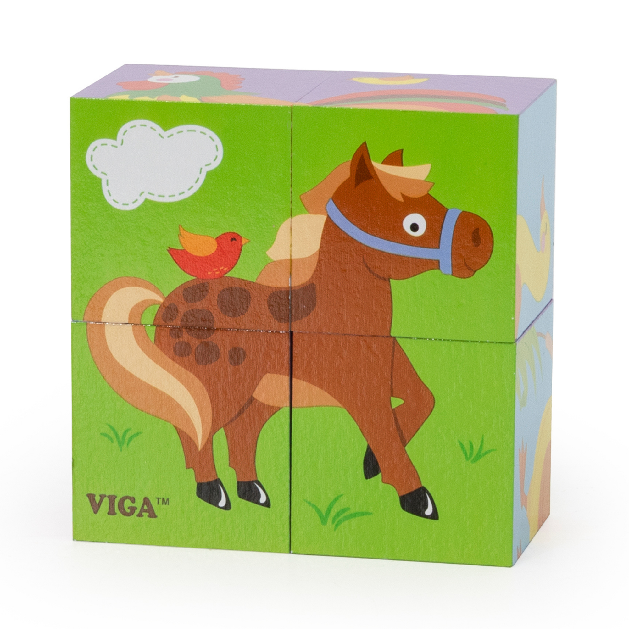 Viga Farm Animals, 6 Sided Cube Puzzle, Montessori Wooden Toy, Develops Sensory, Cognitive & Fine Motor Skills, Non-Toxic & Eco-friendly Kids Educational Toy, Suitable for Boys and Girls Aged 2Y+