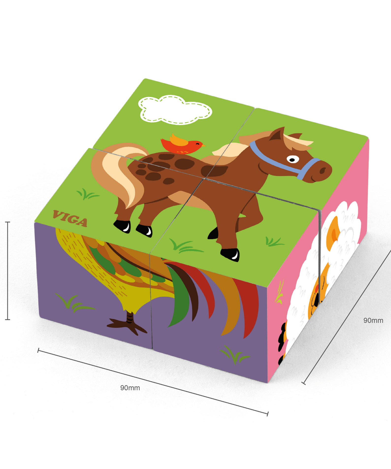 Viga Farm Animals, 6 Sided Cube Puzzle, Montessori Wooden Toy, Develops Sensory, Cognitive & Fine Motor Skills, Non-Toxic & Eco-friendly Kids Educational Toy, Suitable for Boys and Girls Aged 2Y+