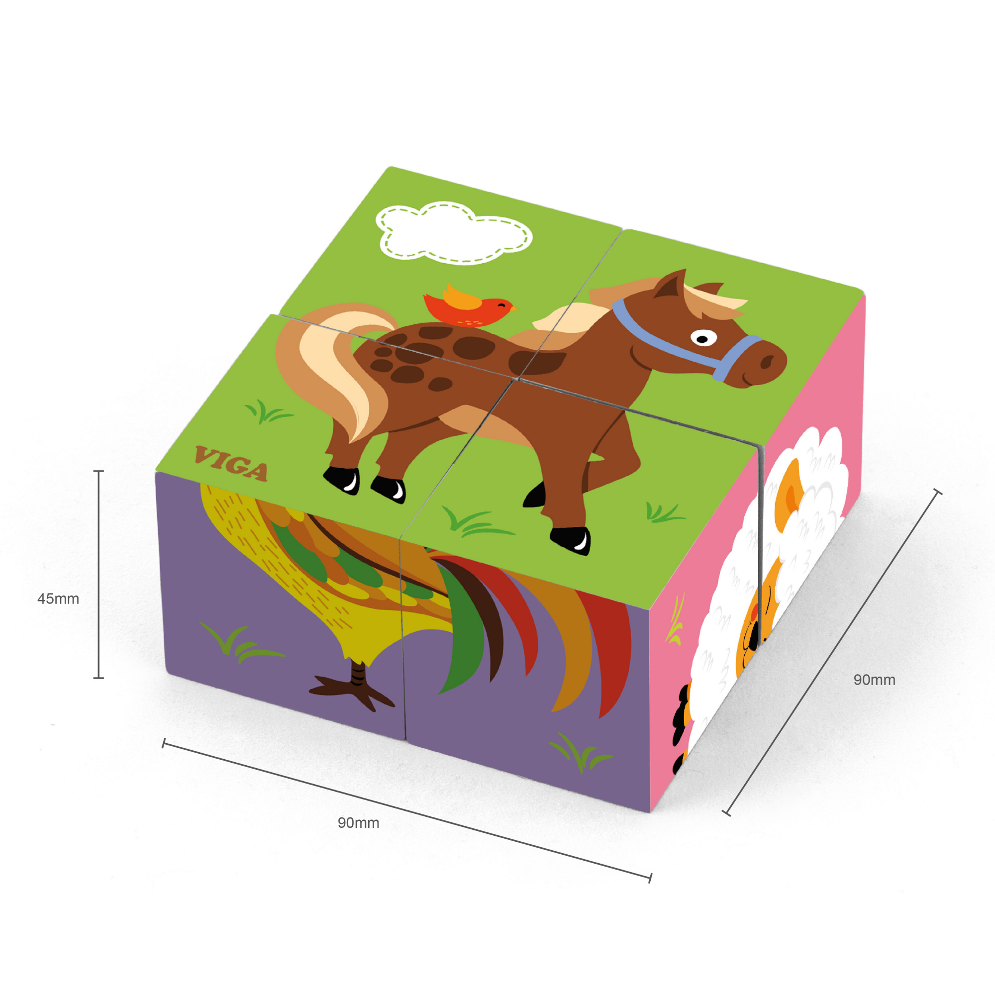Viga Farm Animals, 6 Sided Cube Puzzle, Montessori Wooden Toy, Develops Sensory, Cognitive & Fine Motor Skills, Non-Toxic & Eco-friendly Kids Educational Toy, Suitable for Boys and Girls Aged 2Y+