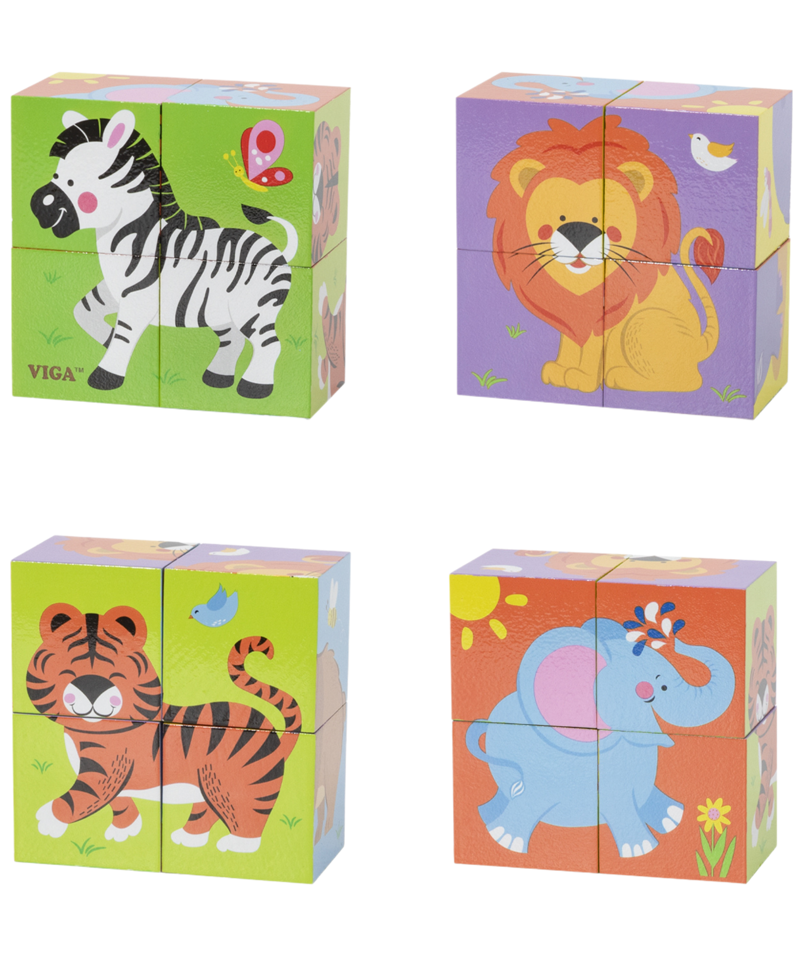Viga Wild Animals, 6 Sided 2x2 Cube Puzzle, Montessori Wooden Toy, Develops Sensory, Cognitive & Fine Motor Skills, Non-Toxic & Eco-friendly Kids Educational Toy, Suitable for Boys and Girls Aged 2Y+