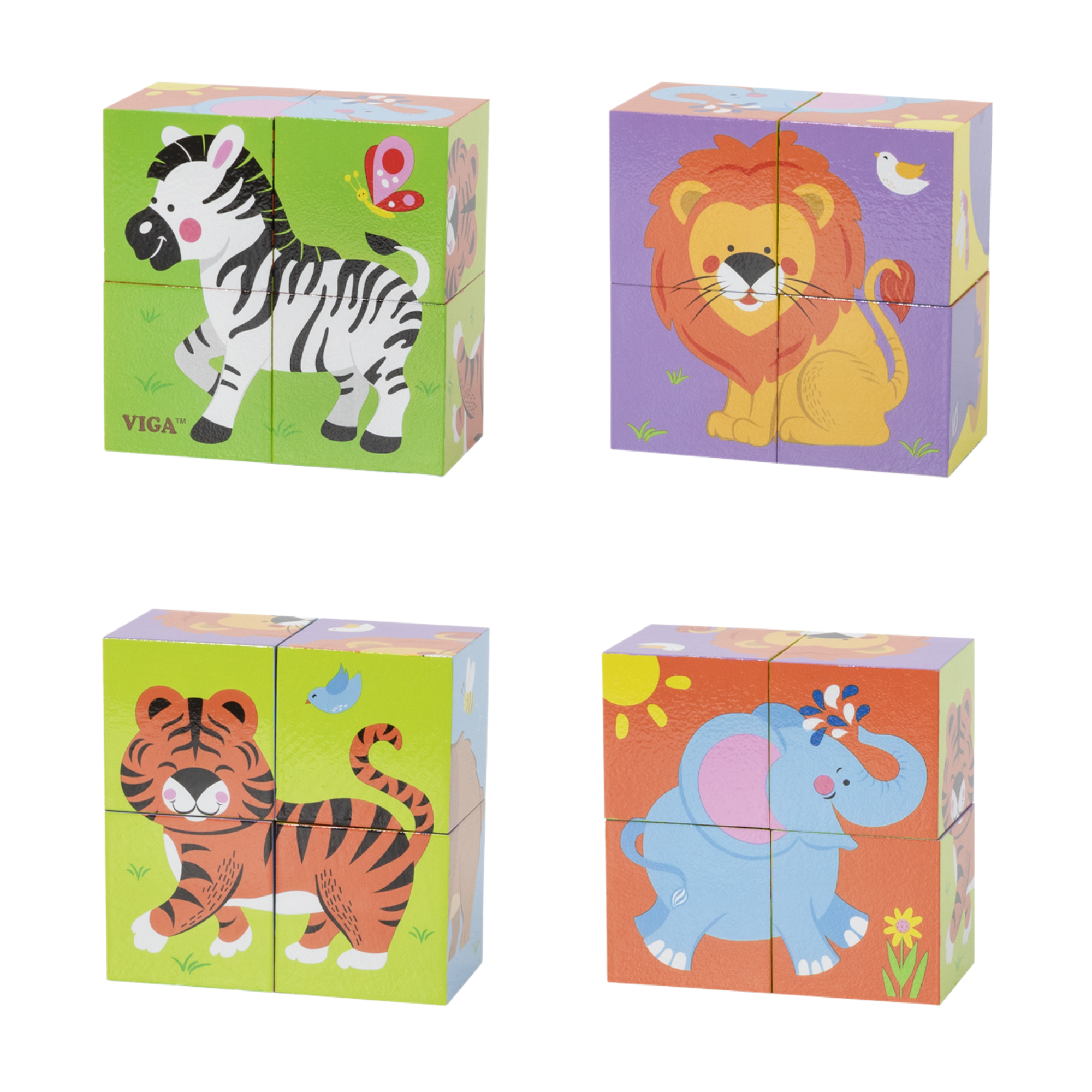 Viga Wild Animals, 6 Sided 2x2 Cube Puzzle, Montessori Wooden Toy, Develops Sensory, Cognitive & Fine Motor Skills, Non-Toxic & Eco-friendly Kids Educational Toy, Suitable for Boys and Girls Aged 2Y+