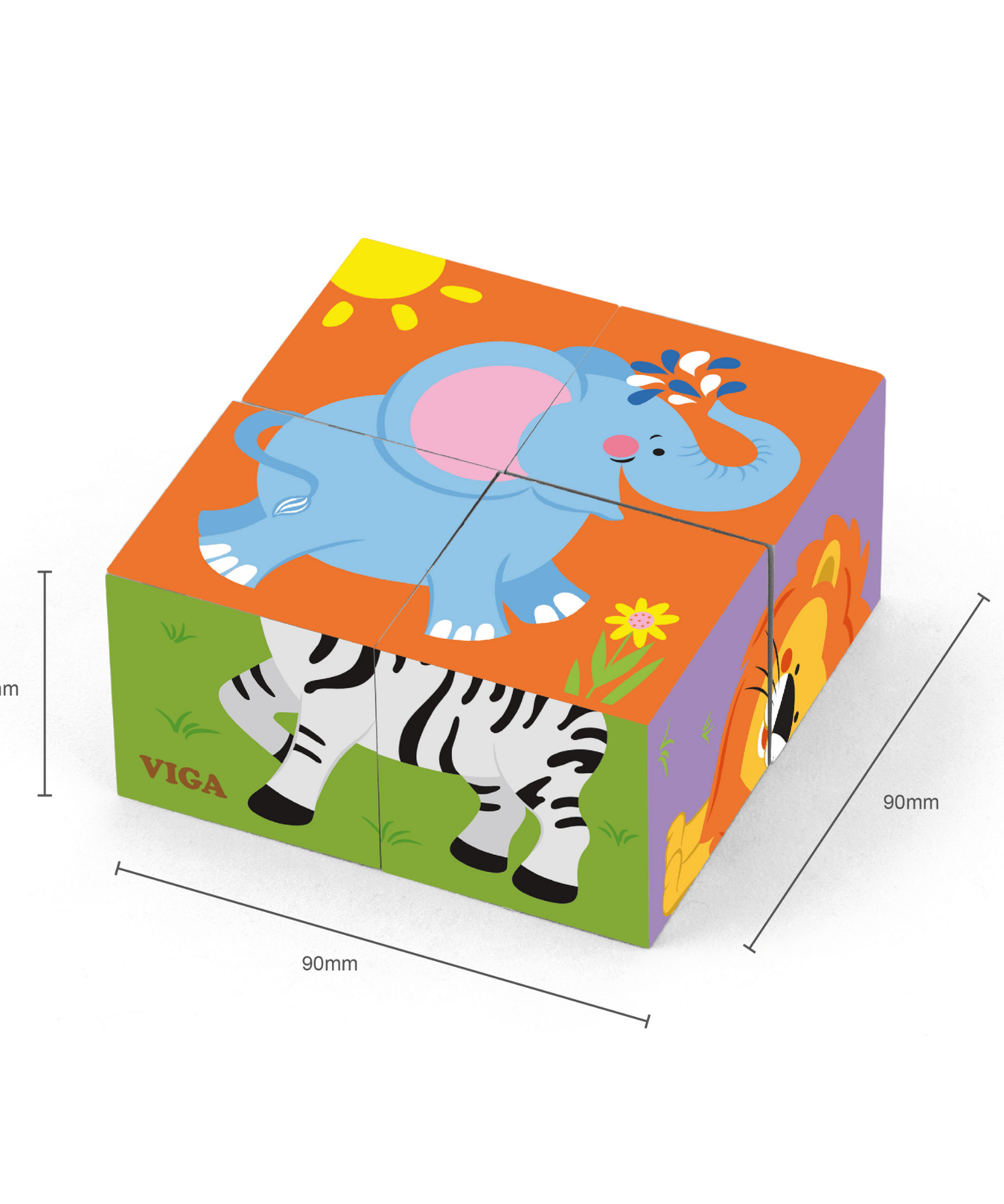 Viga Wild Animals, 6 Sided 2x2 Cube Puzzle, Montessori Wooden Toy, Develops Sensory, Cognitive & Fine Motor Skills, Non-Toxic & Eco-friendly Kids Educational Toy, Suitable for Boys and Girls Aged 2Y+