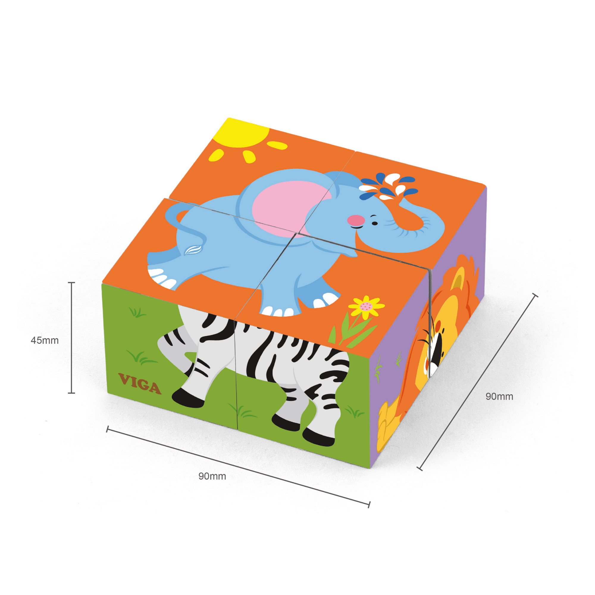Viga Wild Animals, 6 Sided 2x2 Cube Puzzle, Montessori Wooden Toy, Develops Sensory, Cognitive & Fine Motor Skills, Non-Toxic & Eco-friendly Kids Educational Toy, Suitable for Boys and Girls Aged 2Y+