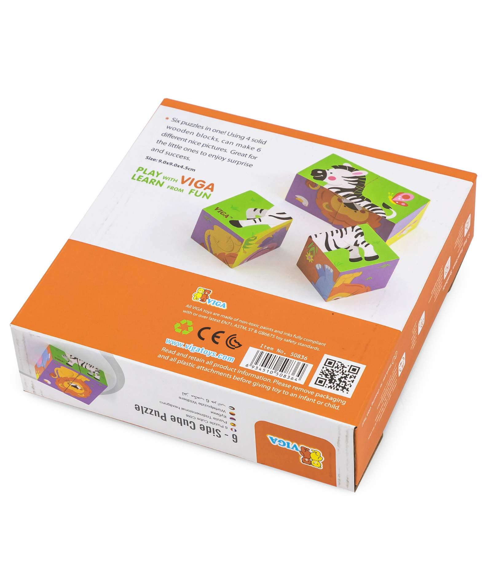 Viga Wild Animals, 6 Sided 2x2 Cube Puzzle, Montessori Wooden Toy, Develops Sensory, Cognitive & Fine Motor Skills, Non-Toxic & Eco-friendly Kids Educational Toy, Suitable for Boys and Girls Aged 2Y+