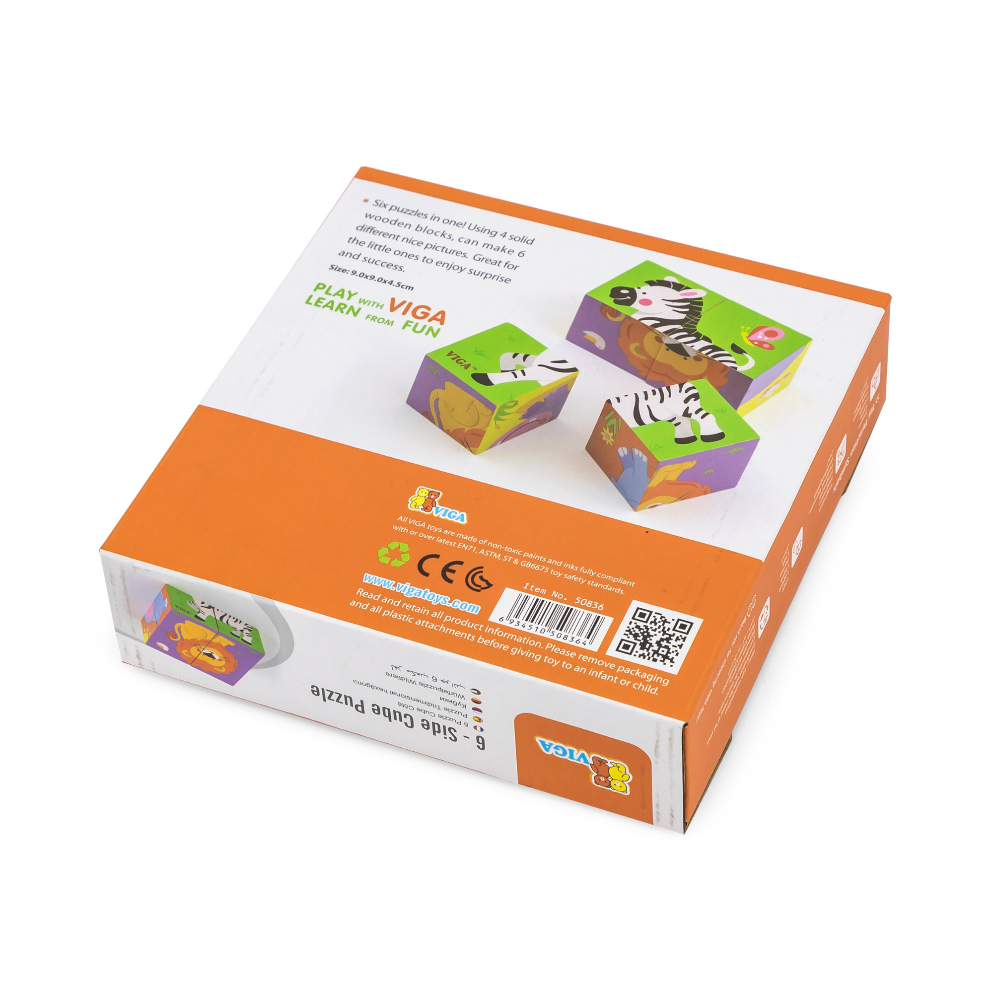 Viga Wild Animals, 6 Sided 2x2 Cube Puzzle, Montessori Wooden Toy, Develops Sensory, Cognitive & Fine Motor Skills, Non-Toxic & Eco-friendly Kids Educational Toy, Suitable for Boys and Girls Aged 2Y+