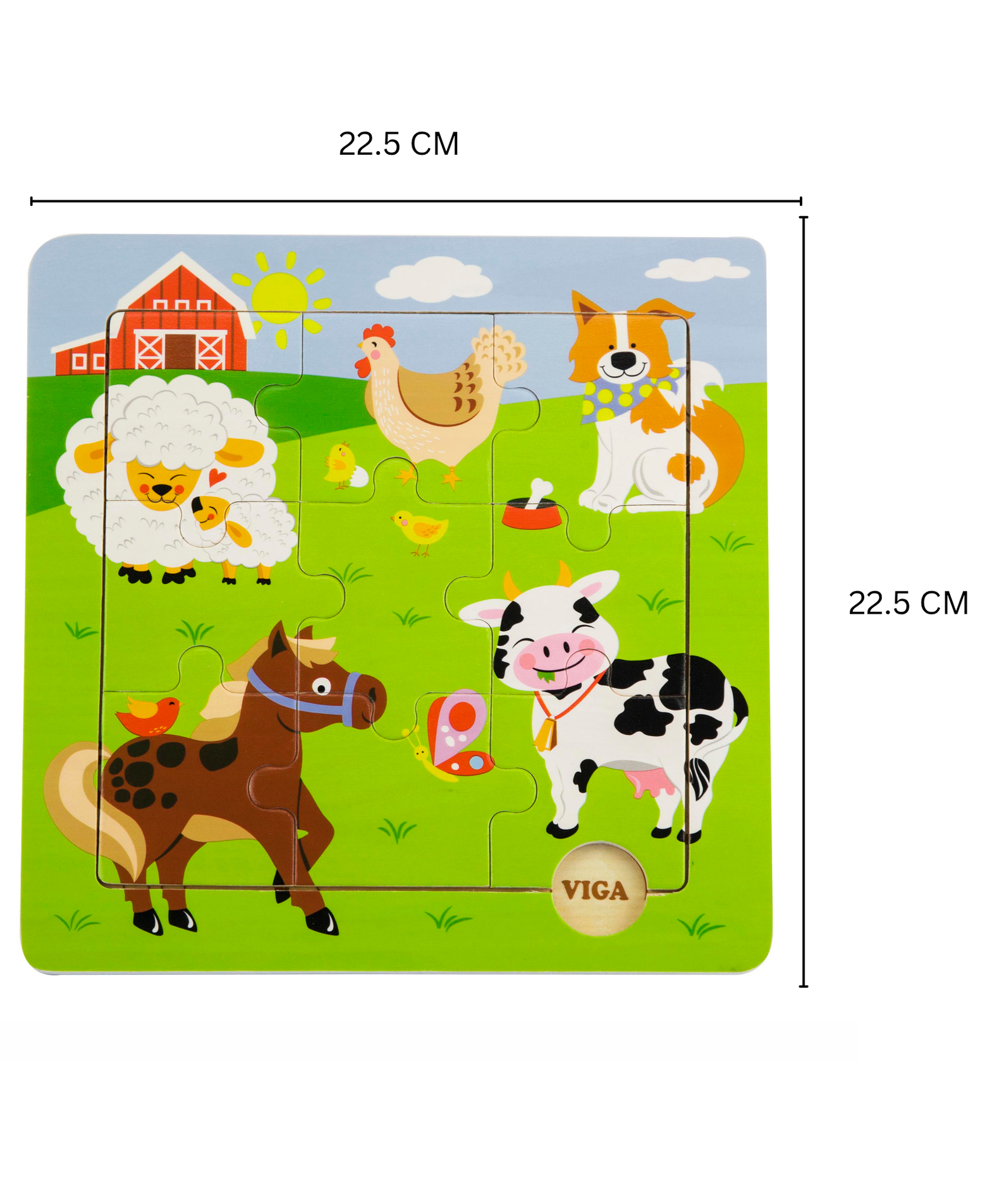 Viga Farm Animals, 9 Piece Jigsaw Puzzle, Montessori Wooden Toy, Develops Sensory, Cognitive & Fine Motor Skills, Non-Toxic & Eco-friendly Kids Educational Toy, Suitable for Boys and Girls Aged 18M+