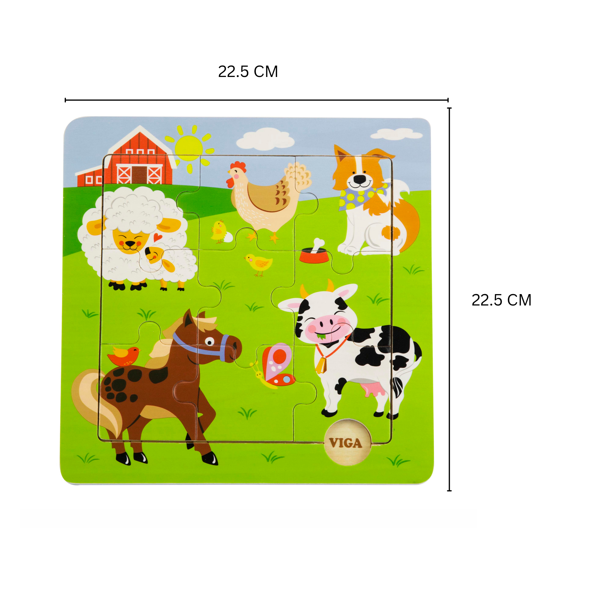 Viga Farm Animals, 9 Piece Jigsaw Puzzle, Montessori Wooden Toy, Develops Sensory, Cognitive & Fine Motor Skills, Non-Toxic & Eco-friendly Kids Educational Toy, Suitable for Boys and Girls Aged 18M+