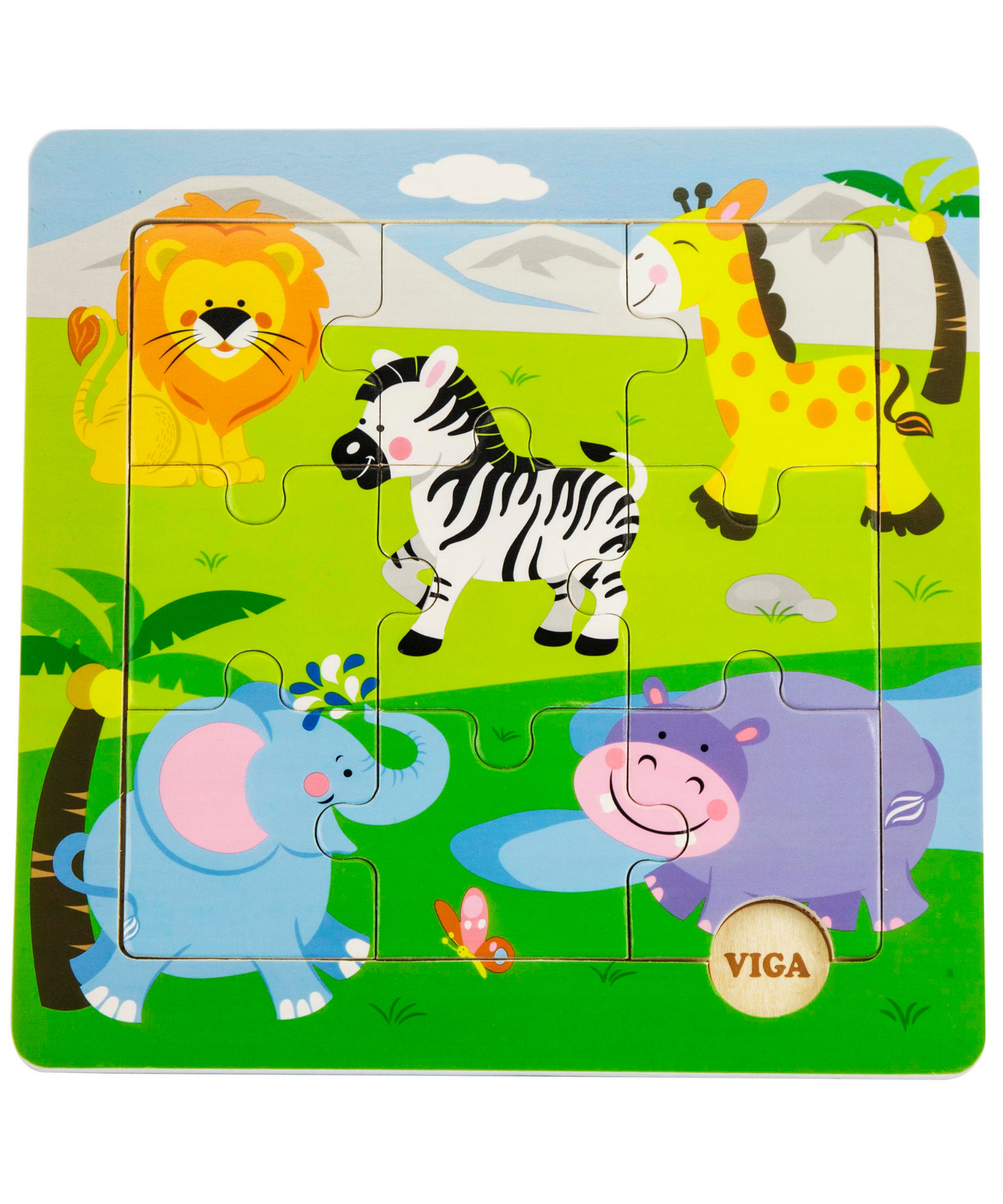 Viga Wild Animals, 9 Piece Jigsaw Puzzle, Montessori Wooden Toy, Develops Sensory, Cognitive & Fine Motor Skills, Non-Toxic & Eco-friendly Kids Educational Toy, Suitable for Boys and Girls Aged 18M+
