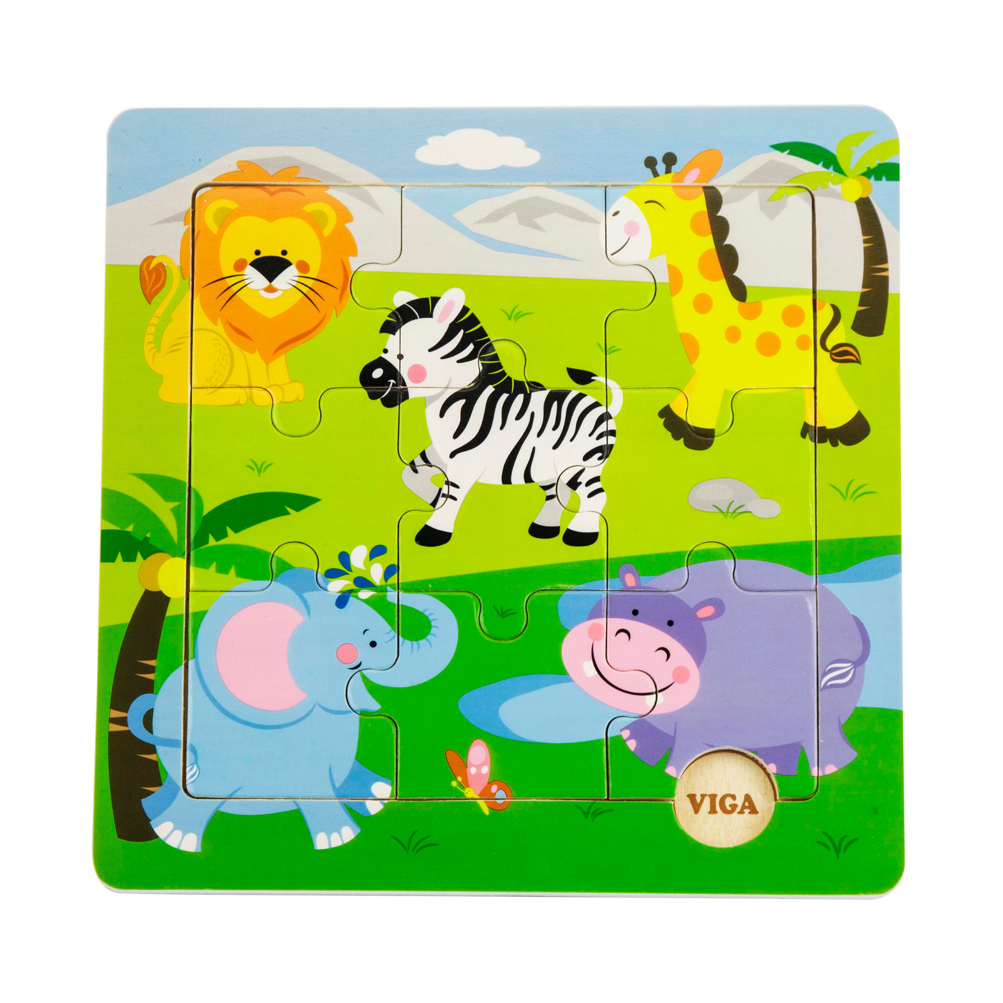 Viga Wild Animals, 9 Piece Jigsaw Puzzle, Montessori Wooden Toy, Develops Sensory, Cognitive & Fine Motor Skills, Non-Toxic & Eco-friendly Kids Educational Toy, Suitable for Boys and Girls Aged 18M+