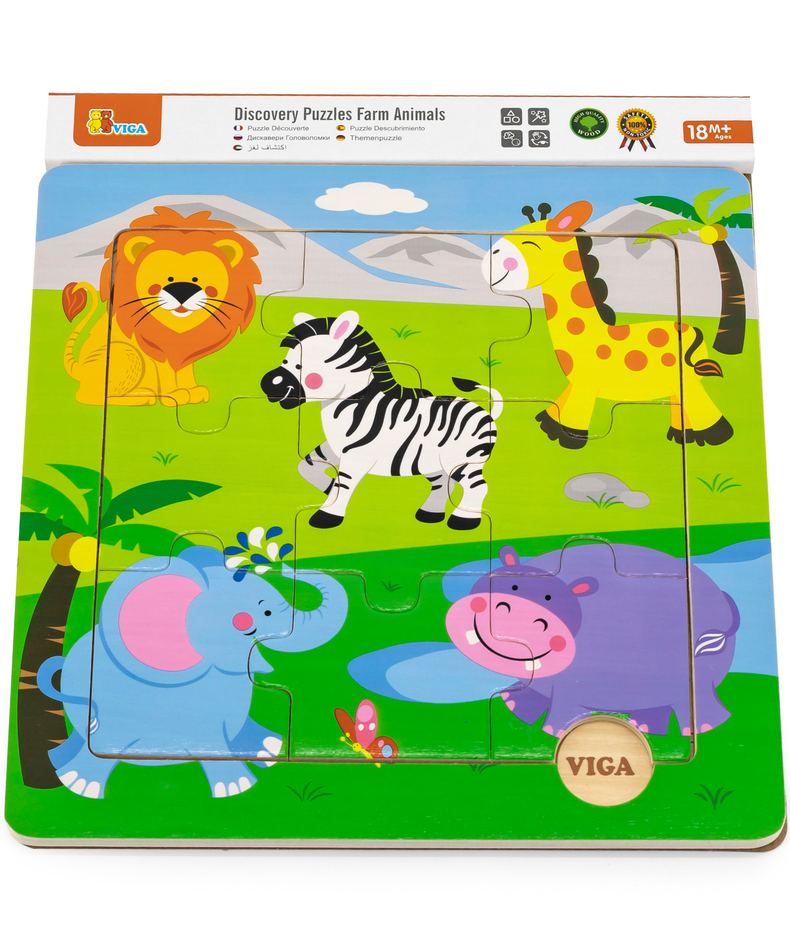 Viga Wild Animals, 9 Piece Jigsaw Puzzle, Montessori Wooden Toy, Develops Sensory, Cognitive & Fine Motor Skills, Non-Toxic & Eco-friendly Kids Educational Toy, Suitable for Boys and Girls Aged 18M+