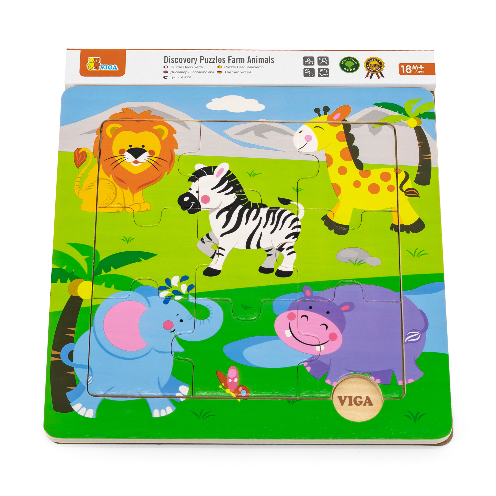 Viga Wild Animals, 9 Piece Jigsaw Puzzle, Montessori Wooden Toy, Develops Sensory, Cognitive & Fine Motor Skills, Non-Toxic & Eco-friendly Kids Educational Toy, Suitable for Boys and Girls Aged 18M+