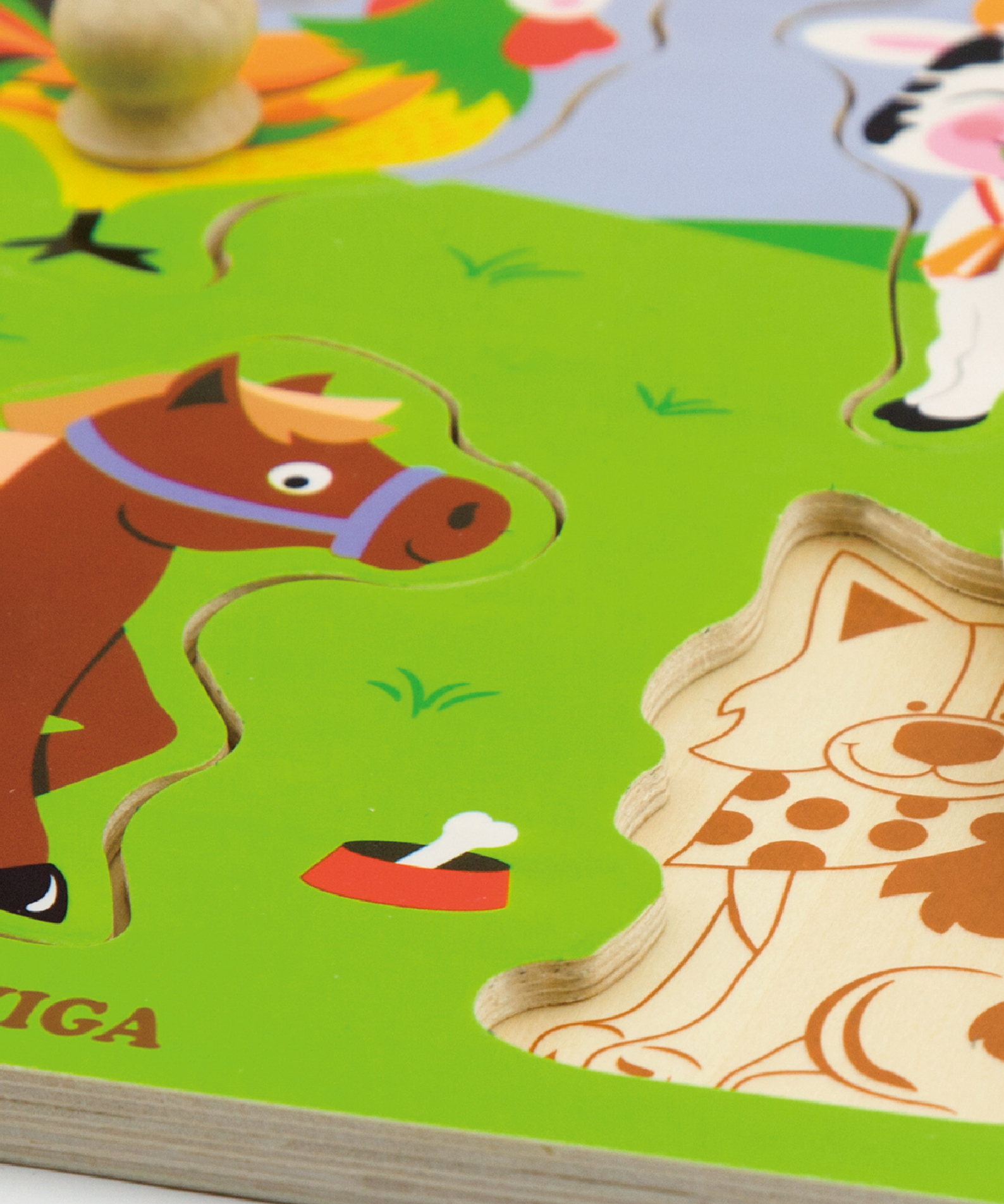 Viga Farm Animals, 4 Piece Knob Puzzle, Montessori Wooden Toy, Develops Sensory, Cognitive & Fine Motor Skills, Non-Toxic & Eco-friendly Kids Educational Toy, Suitable for Boys and Girls Aged 12M+