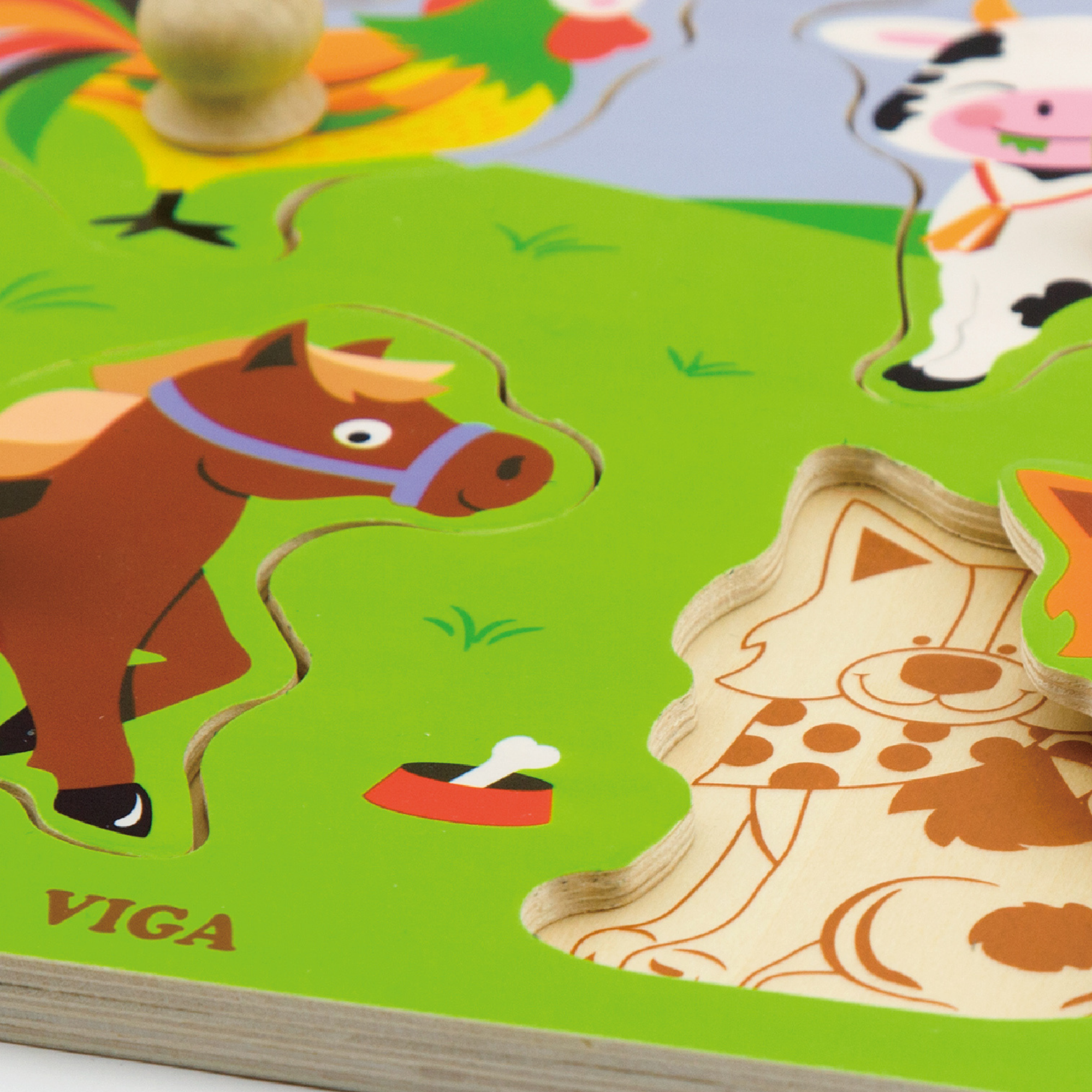 Viga Farm Animals, 4 Piece Knob Puzzle, Montessori Wooden Toy, Develops Sensory, Cognitive & Fine Motor Skills, Non-Toxic & Eco-friendly Kids Educational Toy, Suitable for Boys and Girls Aged 12M+