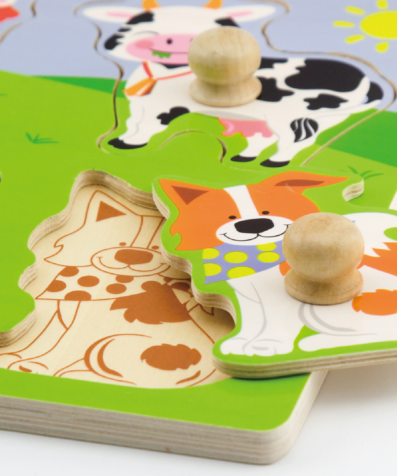 Viga Farm Animals, 4 Piece Knob Puzzle, Montessori Wooden Toy, Develops Sensory, Cognitive & Fine Motor Skills, Non-Toxic & Eco-friendly Kids Educational Toy, Suitable for Boys and Girls Aged 12M+