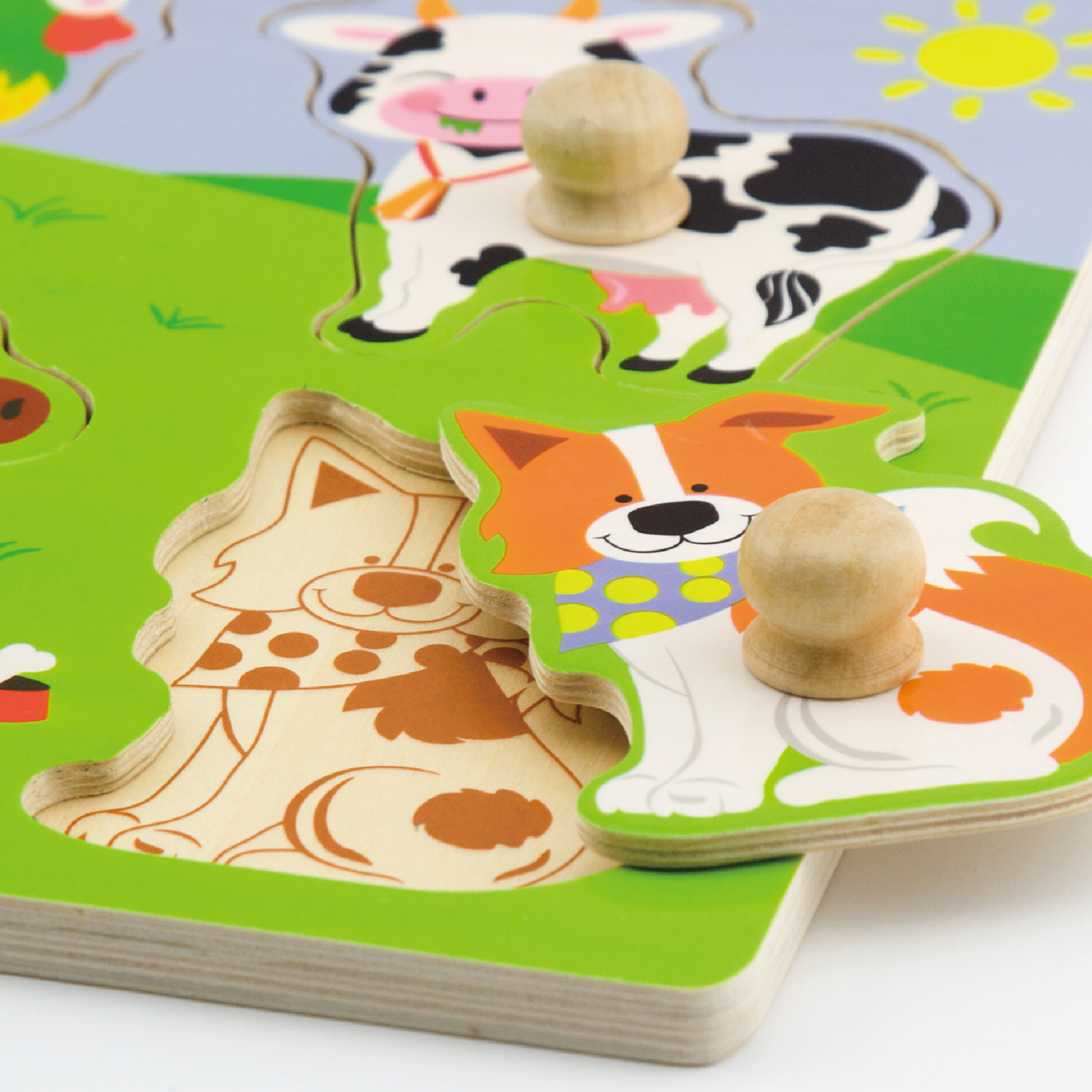 Viga Farm Animals, 4 Piece Knob Puzzle, Montessori Wooden Toy, Develops Sensory, Cognitive & Fine Motor Skills, Non-Toxic & Eco-friendly Kids Educational Toy, Suitable for Boys and Girls Aged 12M+