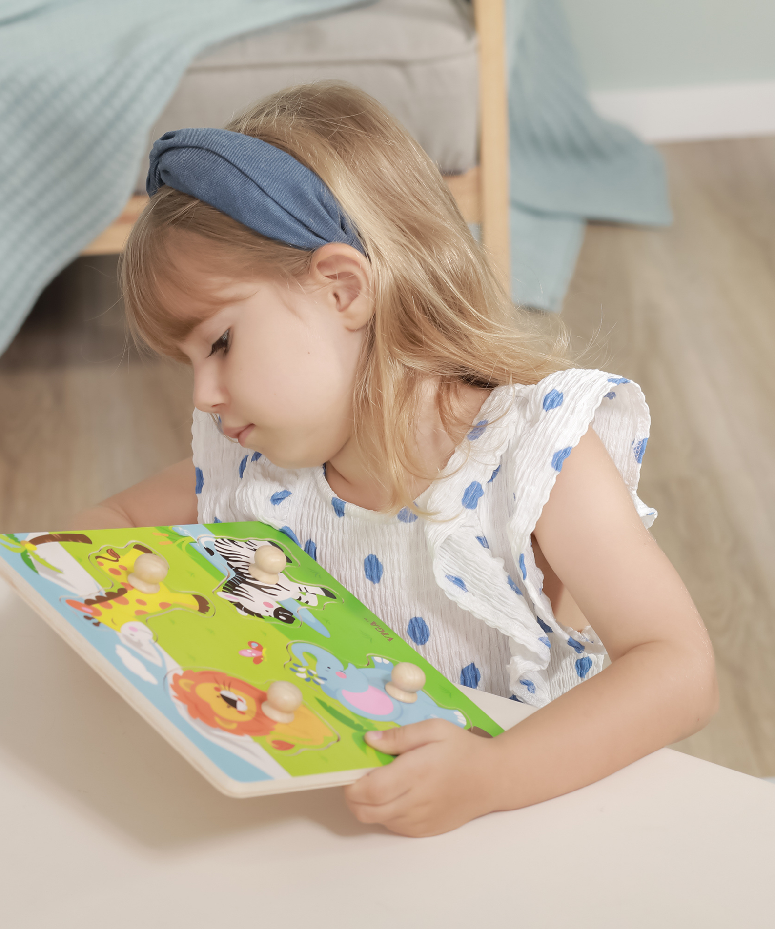 Viga Wild Animals, 4 Piece Knob Puzzle, Montessori Wooden Toy, Develops Sensory, Cognitive & Fine Motor Skills, Non-Toxic & Eco-friendly Kids Educational Toy, Suitable for Boys and Girls Aged 12m+