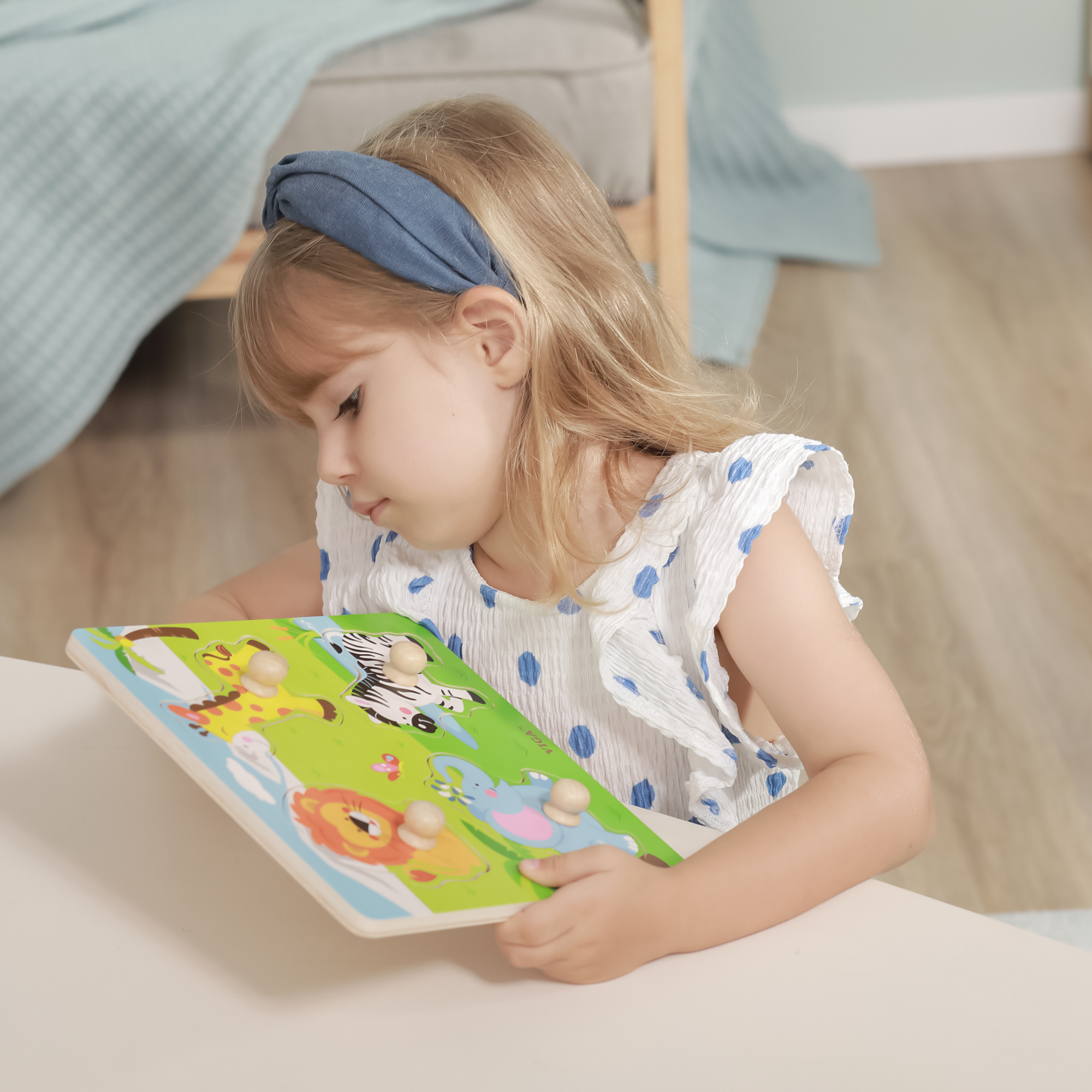 Viga Wild Animals, 4 Piece Knob Puzzle, Montessori Wooden Toy, Develops Sensory, Cognitive & Fine Motor Skills, Non-Toxic & Eco-friendly Kids Educational Toy, Suitable for Boys and Girls Aged 12m+