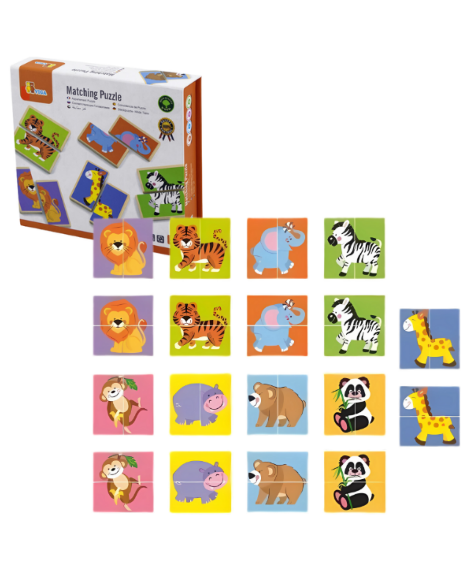 Viga Wild Animals, 36 Piece Mix & Match Puzzle, Montessori Wooden Toy, Develops Sensory, Cognitive & Fine Motor Skills, Non-Toxic & Eco-friendly Kids Educational Toy, Suitable for Children Aged 3Y+
