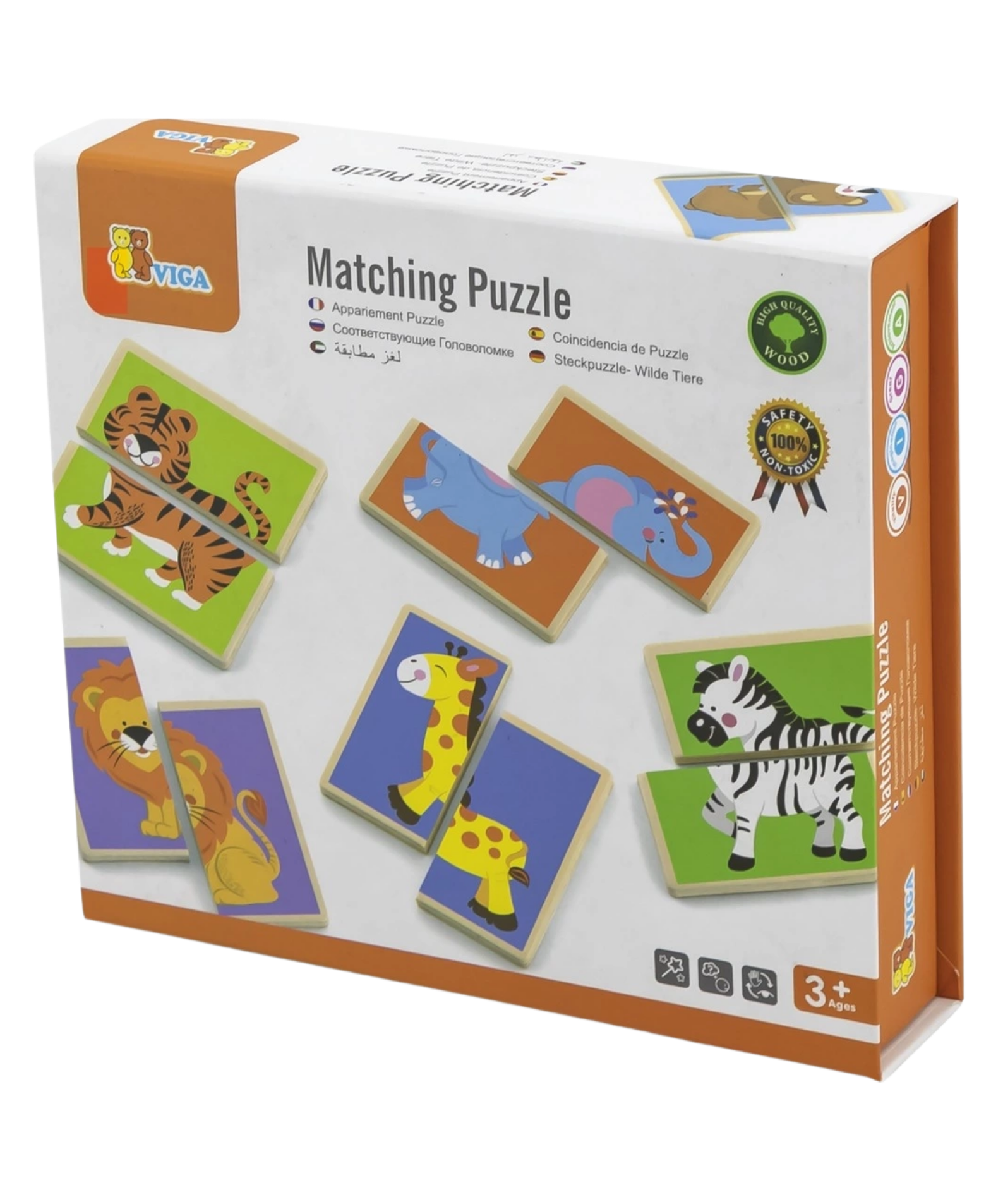 Viga Wild Animals, 36 Piece Mix & Match Puzzle, Montessori Wooden Toy, Develops Sensory, Cognitive & Fine Motor Skills, Non-Toxic & Eco-friendly Kids Educational Toy, Suitable for Children Aged 3Y+