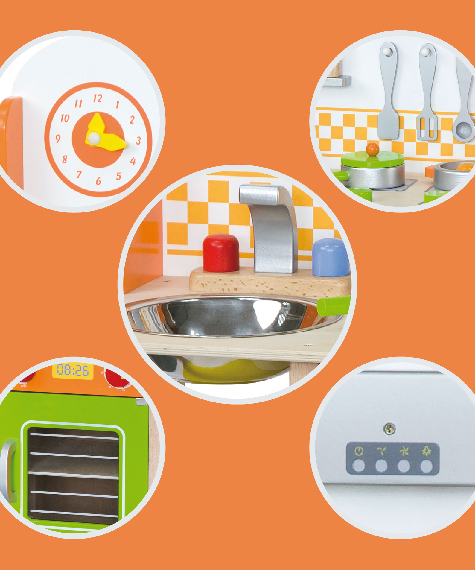 VIGA Wooden Fantastic Kitchen with Accessories  Pretend Play Cooking Set for Kids  Age 3 Years and Above