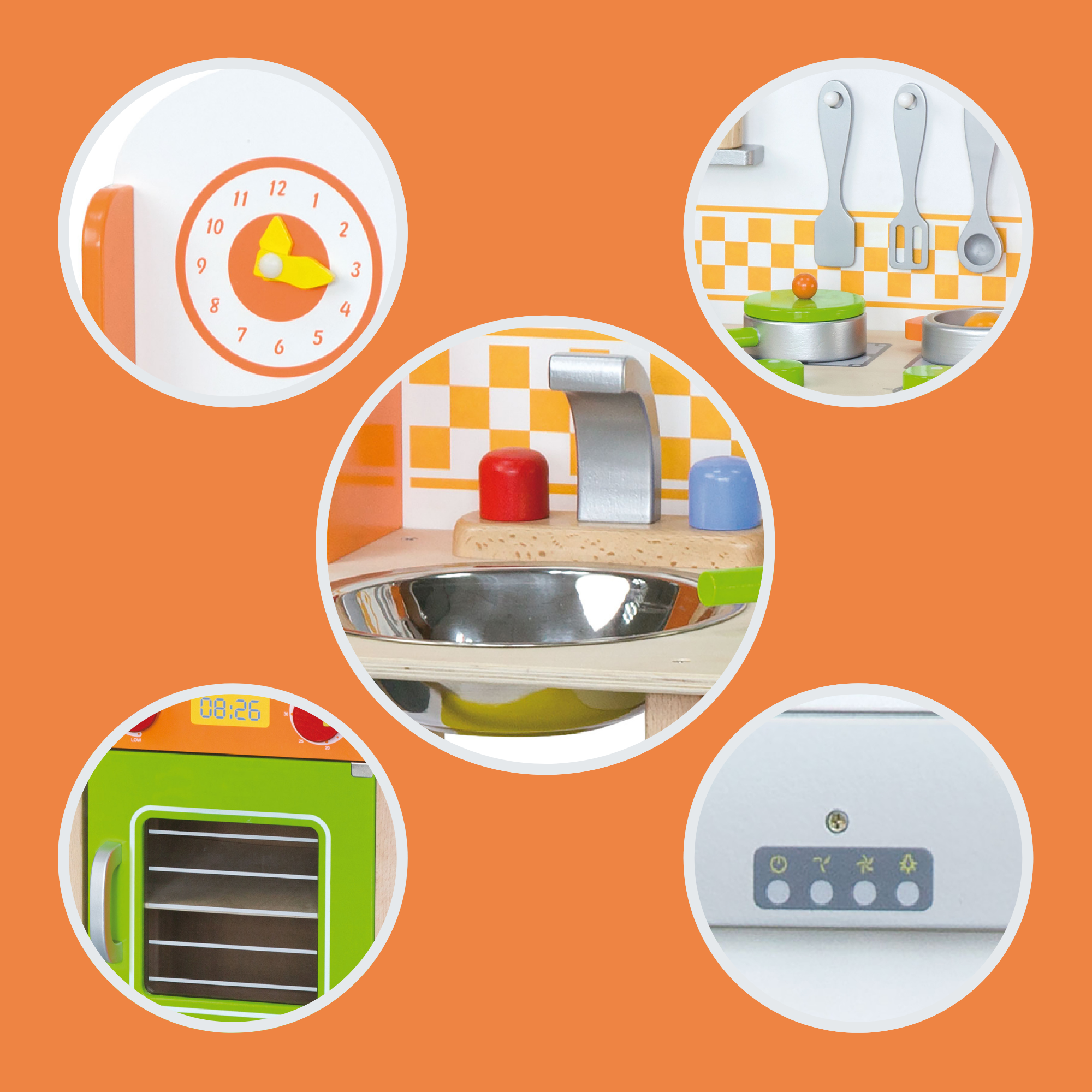 VIGA Wooden Fantastic Kitchen with Accessories  Pretend Play Cooking Set for Kids  Age 3 Years and Above