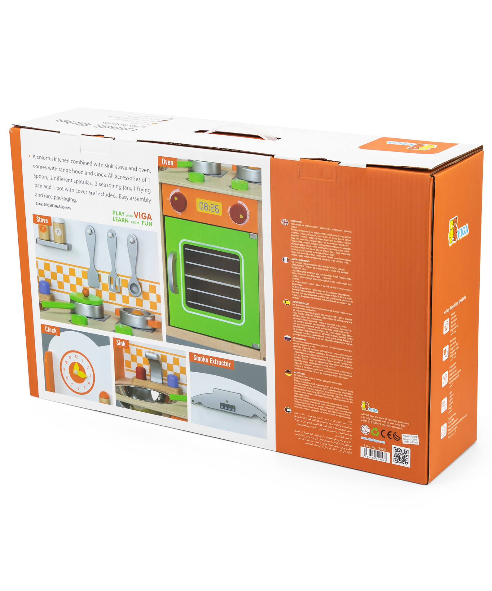 VIGA Wooden Fantastic Kitchen with Accessories  Pretend Play Cooking Set for Kids  Age 3 Years and Above