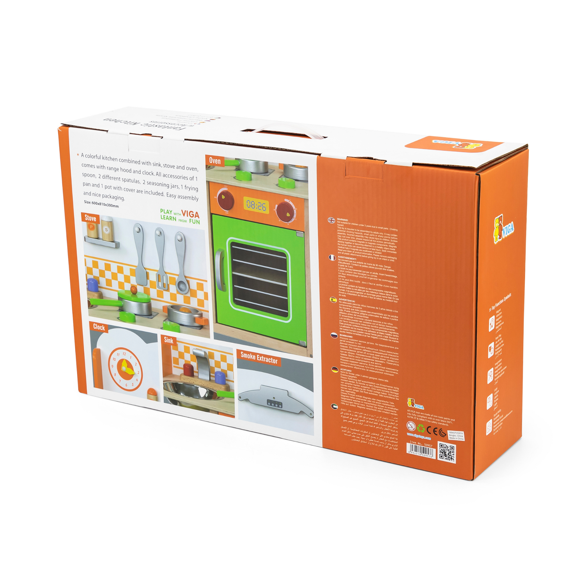 VIGA Wooden Fantastic Kitchen with Accessories  Pretend Play Cooking Set for Kids  Age 3 Years and Above