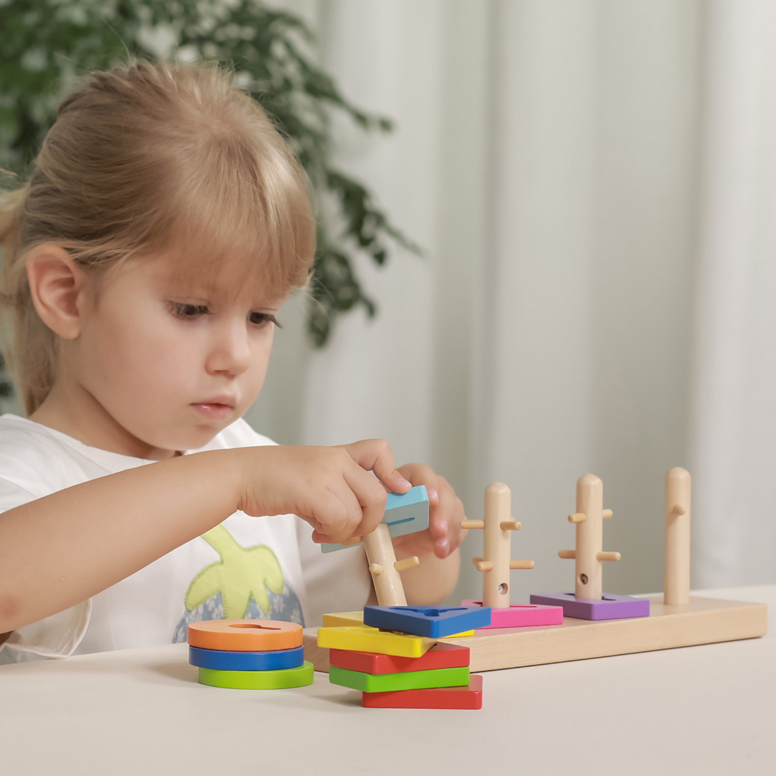 Viga Blocks with Shape Sorter Maza Puzzle – Wooden Shape Sorting & Stacking Set