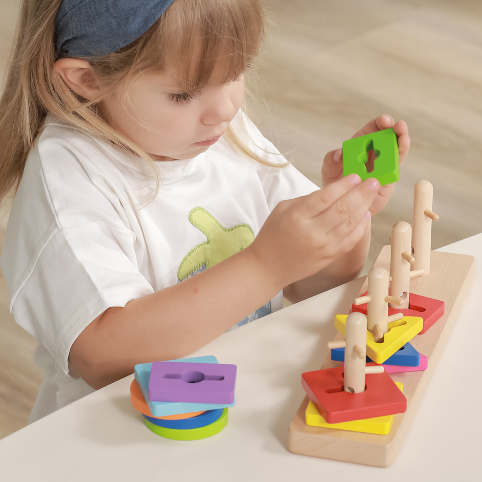 Viga Blocks with Shape Sorter Maza Puzzle – Wooden Shape Sorting & Stacking Set