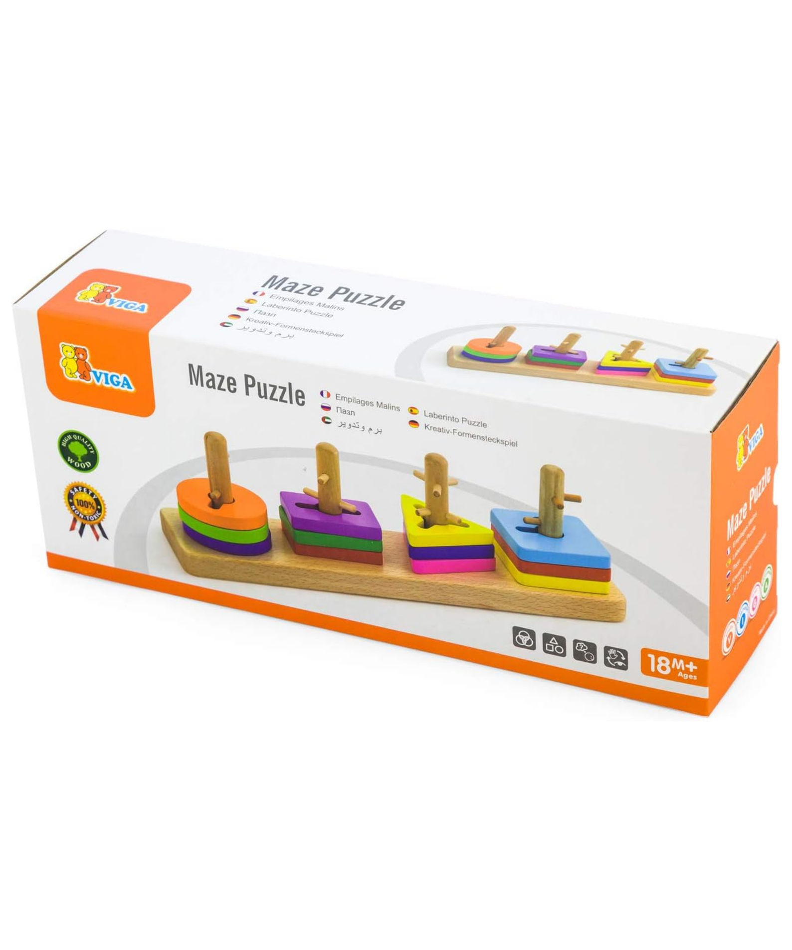 Viga Creative Shapes, 12 Piece Stacking Puzzle, Montessori Wooden Toy, Develops Sensory, Cognitive & Fine Motor Skills, Non-Toxic & Eco-friendly Kids Educational Toy, Suitable for Children Aged 18M+