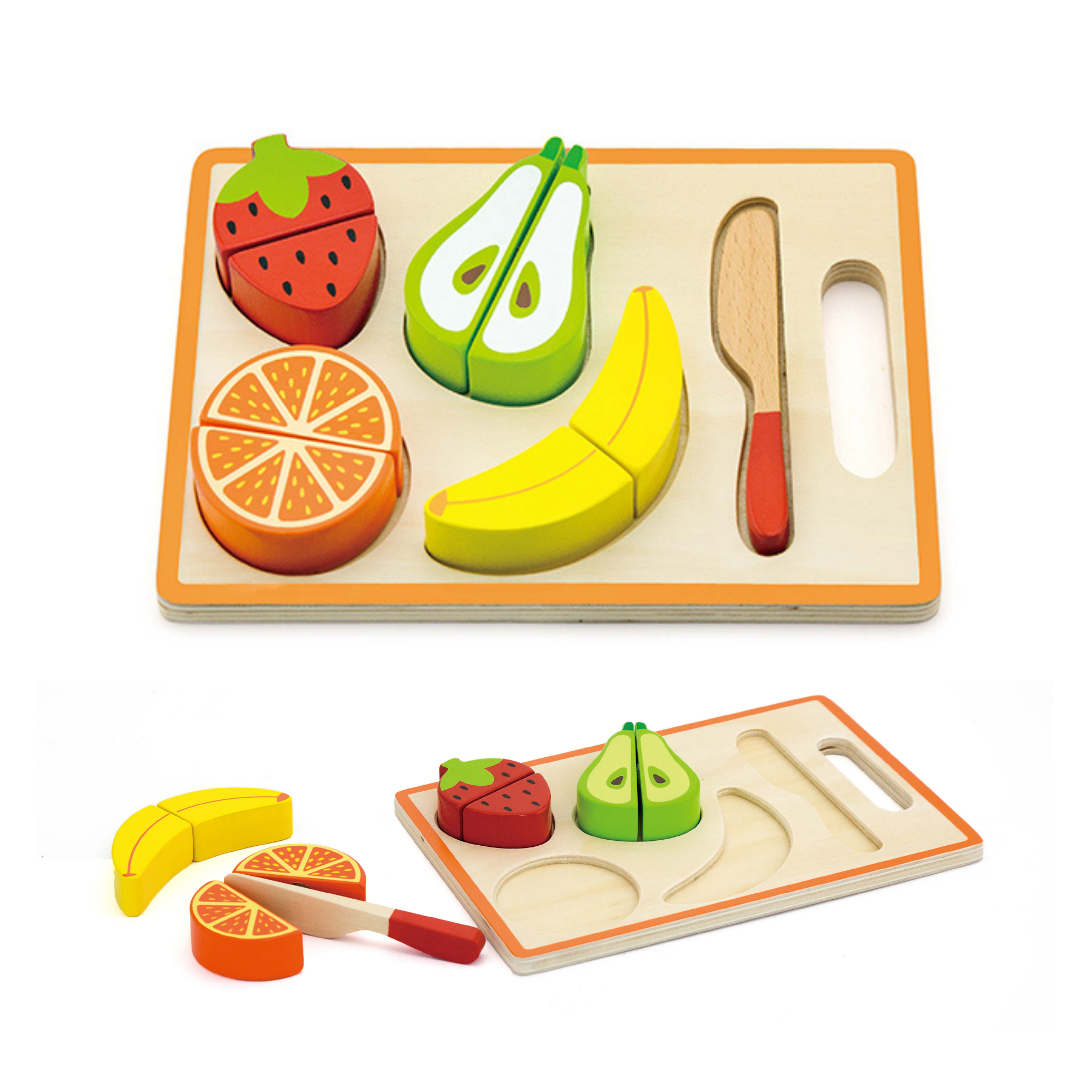 VIGA My Cutting Fruit Wooden Playset for Toddlers, Montessori Roleplay Toy with Cutting Board, Knife and Velcro Fruits, Early Learning Kitchen Set for Kids 18 Months+