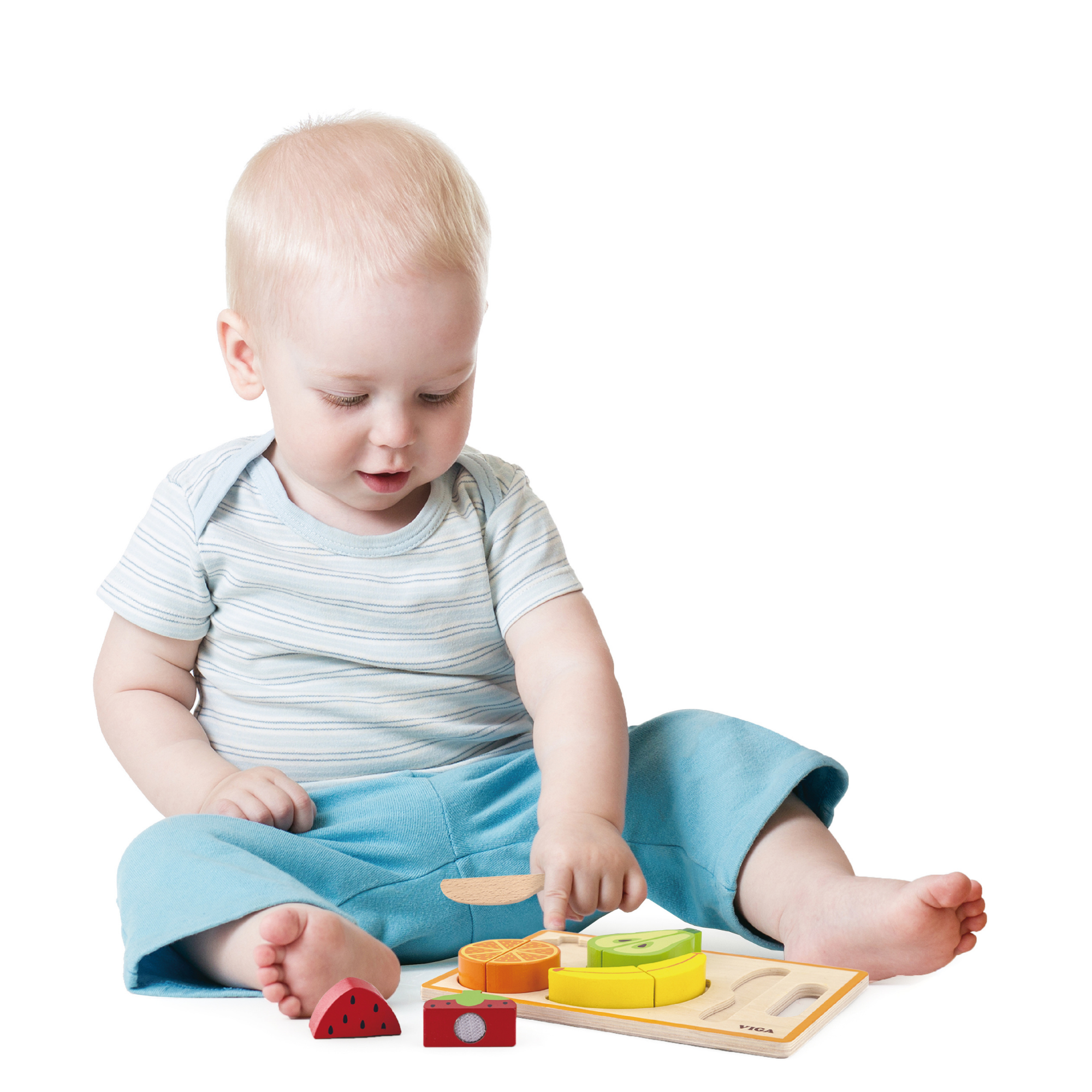 VIGA My Cutting Fruit Wooden Playset for Toddlers, Montessori Roleplay Toy with Cutting Board, Knife and Velcro Fruits, Early Learning Kitchen Set for Kids 18 Months+