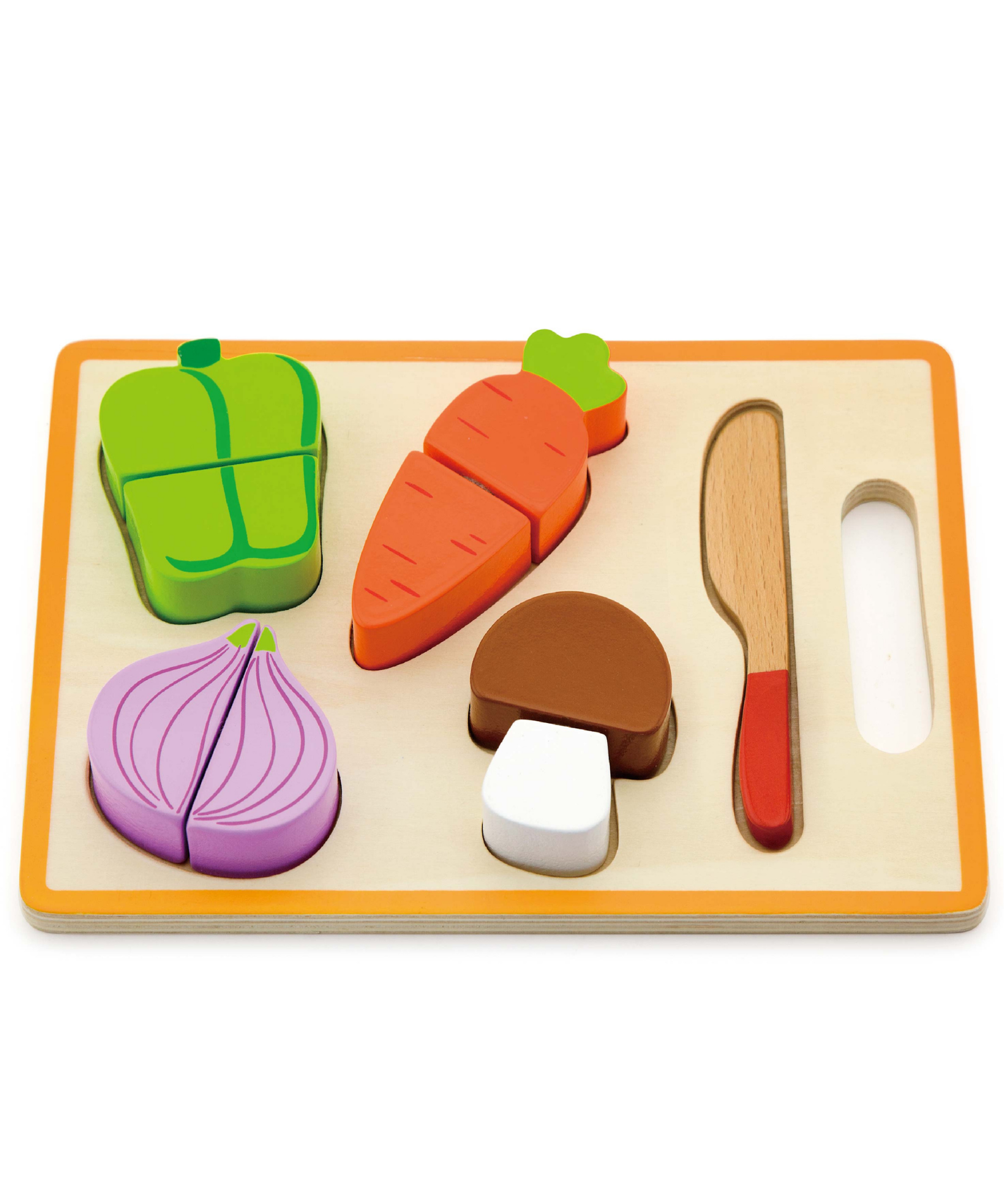 VIGA My First Vegetable Chopping Set  Wooden Pretend Play Kitchen Toy with Knife, Chopping Board and Vegetables  Safe Roleplay Toy for Toddlers 18 Months and Up
