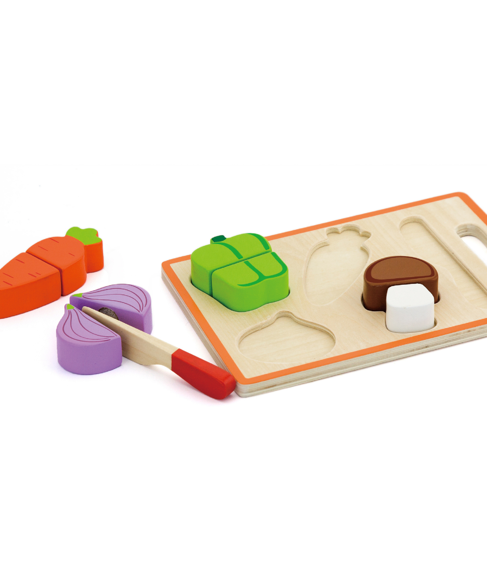 VIGA My First Vegetable Chopping Set  Wooden Pretend Play Kitchen Toy with Knife, Chopping Board and Vegetables  Safe Roleplay Toy for Toddlers 18 Months and Up