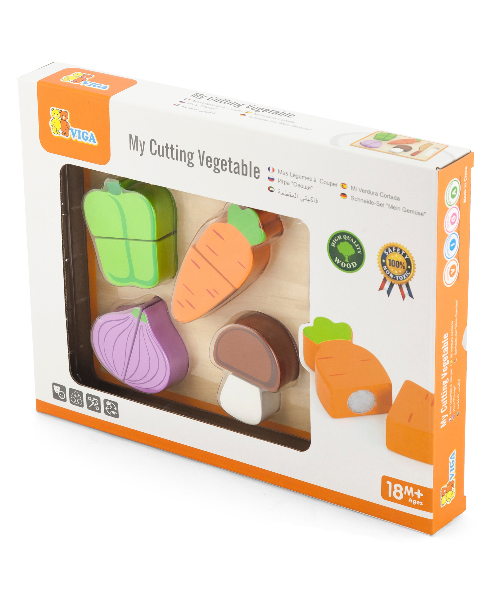 VIGA My First Vegetable Chopping Set  Wooden Pretend Play Kitchen Toy with Knife, Chopping Board and Vegetables  Safe Roleplay Toy for Toddlers 18 Months and Up