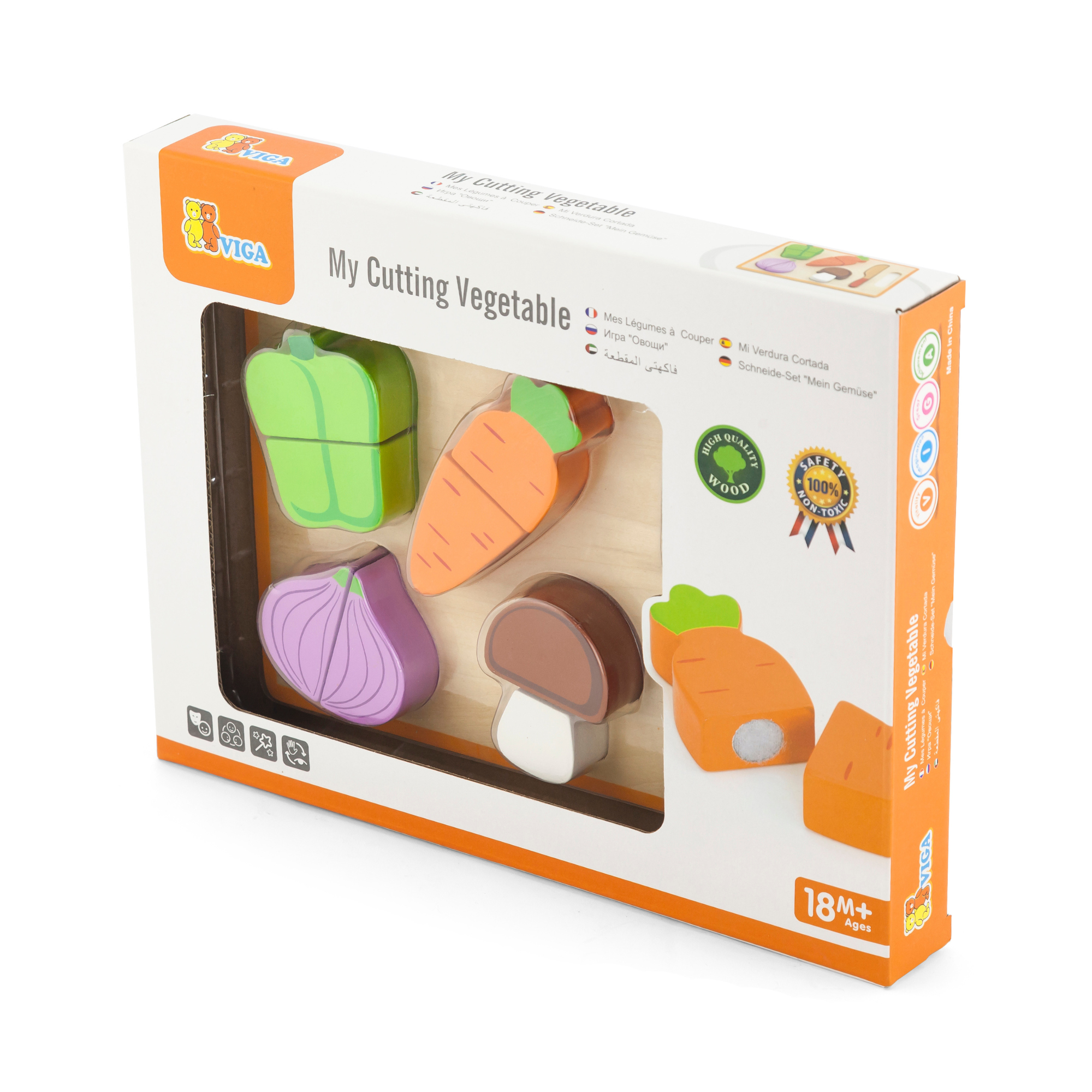 VIGA My First Vegetable Chopping Set  Wooden Pretend Play Kitchen Toy with Knife, Chopping Board and Vegetables  Safe Roleplay Toy for Toddlers 18 Months and Up