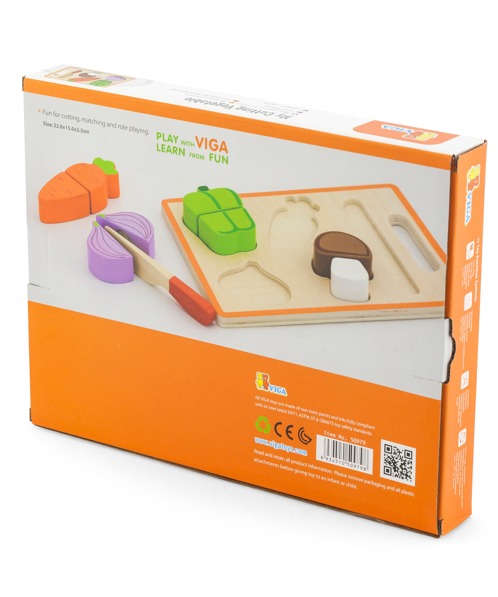 VIGA My First Vegetable Chopping Set  Wooden Pretend Play Kitchen Toy with Knife, Chopping Board and Vegetables  Safe Roleplay Toy for Toddlers 18 Months and Up