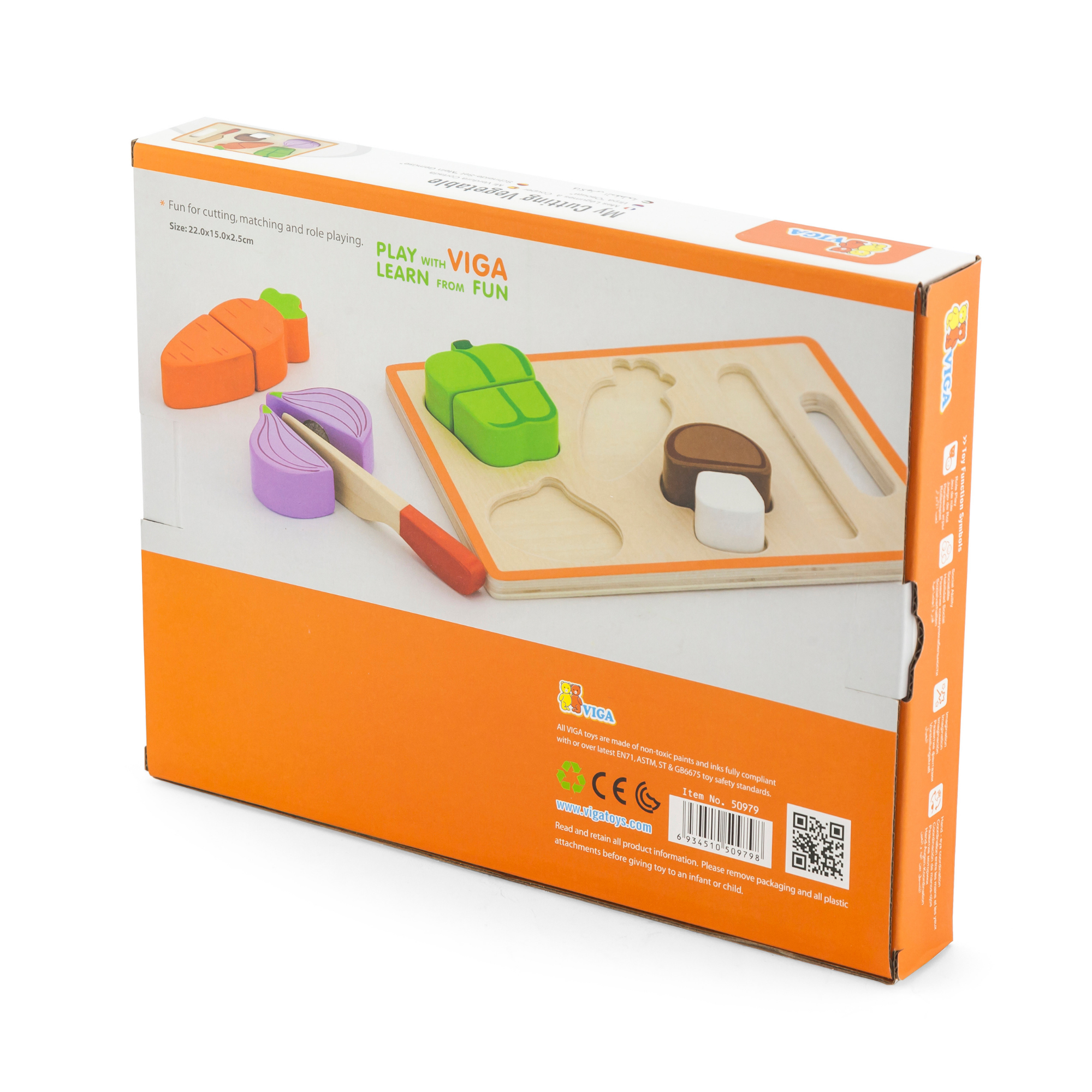 VIGA My First Vegetable Chopping Set  Wooden Pretend Play Kitchen Toy with Knife, Chopping Board and Vegetables  Safe Roleplay Toy for Toddlers 18 Months and Up