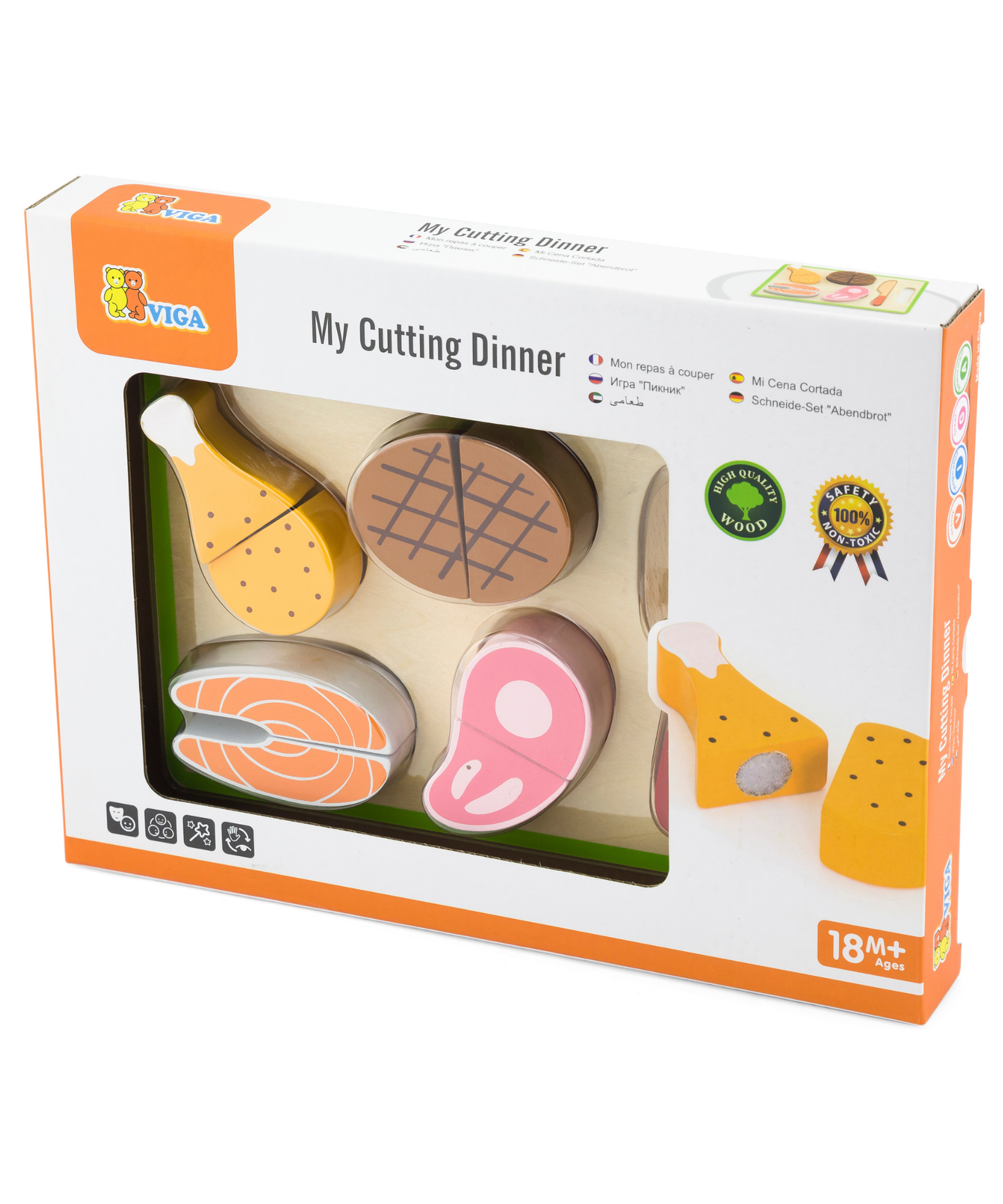VIGA Wooden My First Chopping Set - Dinner Role Play Toy with Knife and Food Pieces - Safe and Educational Pretend Play for Toddlers - Ages 18 Months and Up