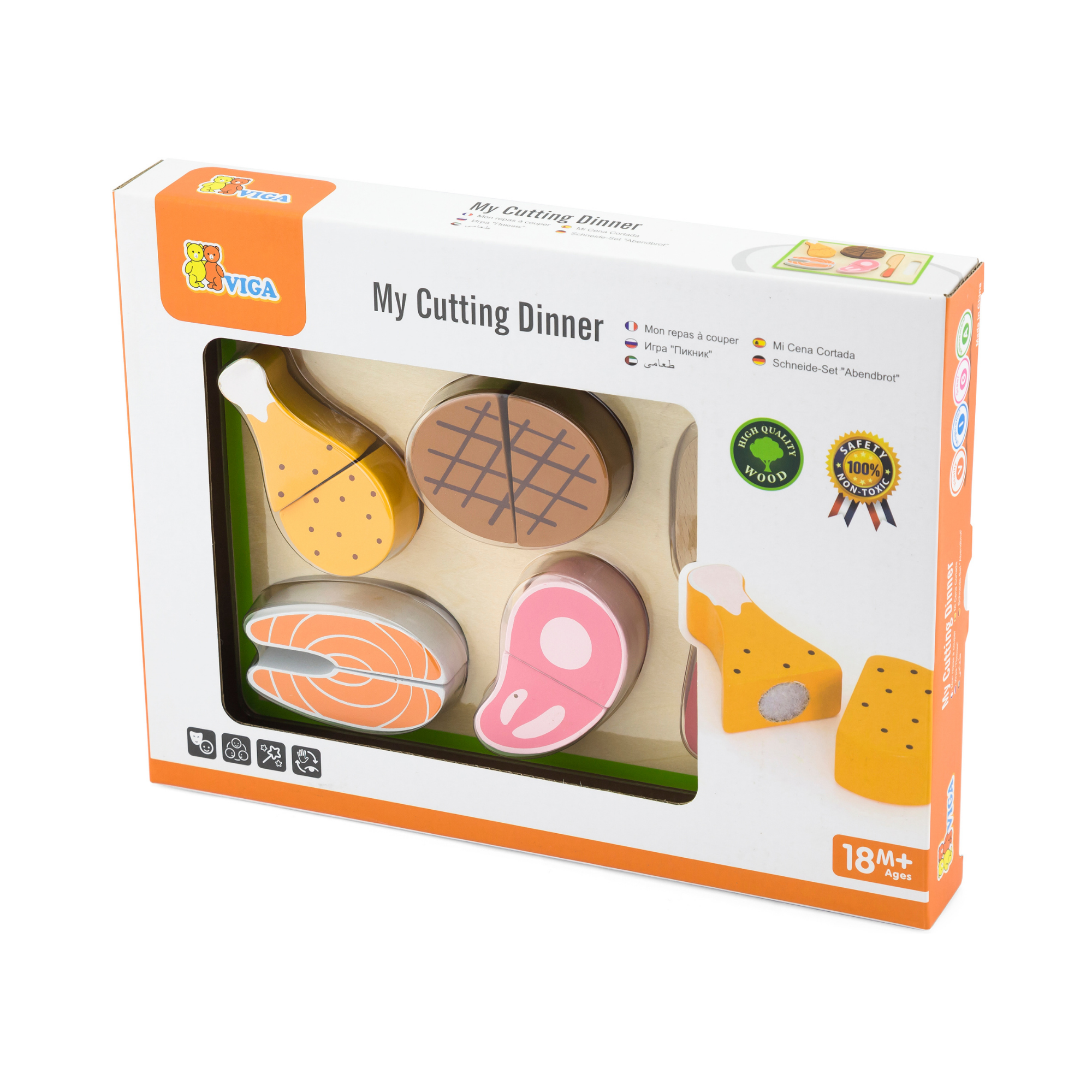VIGA Wooden My First Chopping Set - Dinner Role Play Toy with Knife and Food Pieces - Safe and Educational Pretend Play for Toddlers - Ages 18 Months and Up