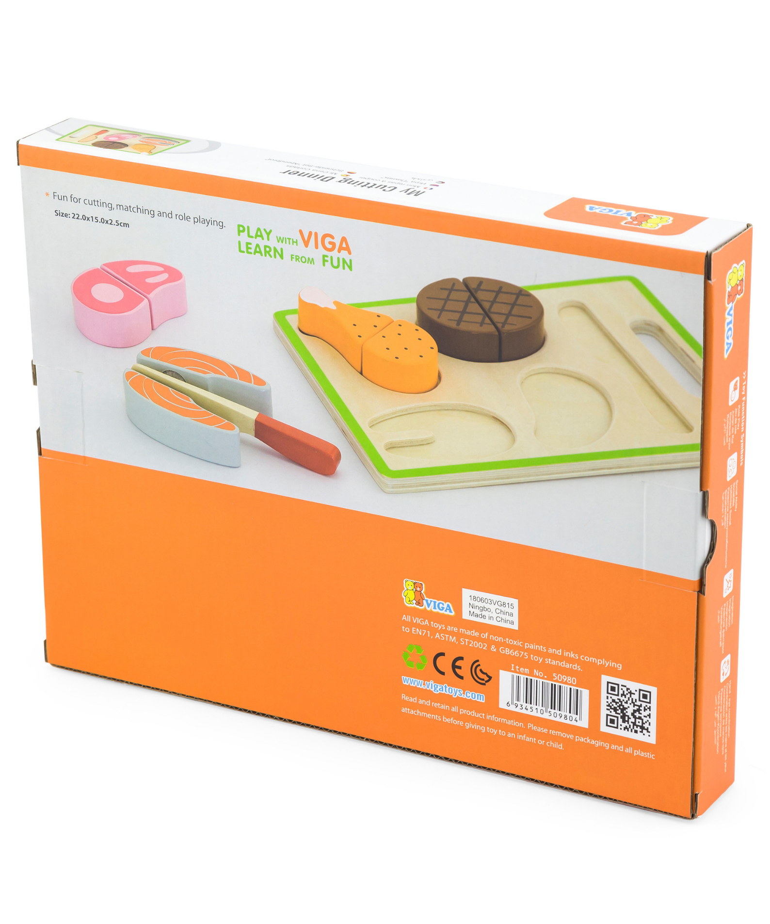 VIGA Wooden My First Chopping Set - Dinner Role Play Toy with Knife and Food Pieces - Safe and Educational Pretend Play for Toddlers - Ages 18 Months and Up
