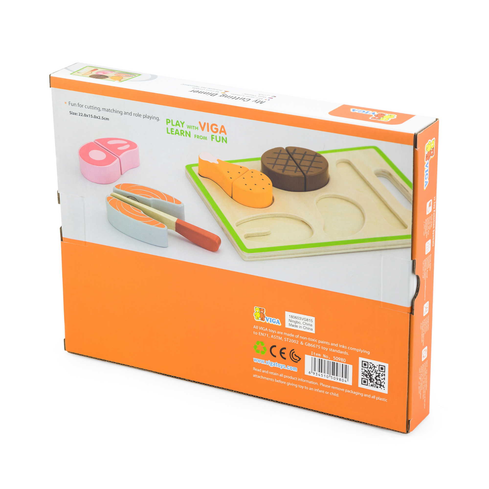 VIGA Wooden My First Chopping Set - Dinner Role Play Toy with Knife and Food Pieces - Safe and Educational Pretend Play for Toddlers - Ages 18 Months and Up